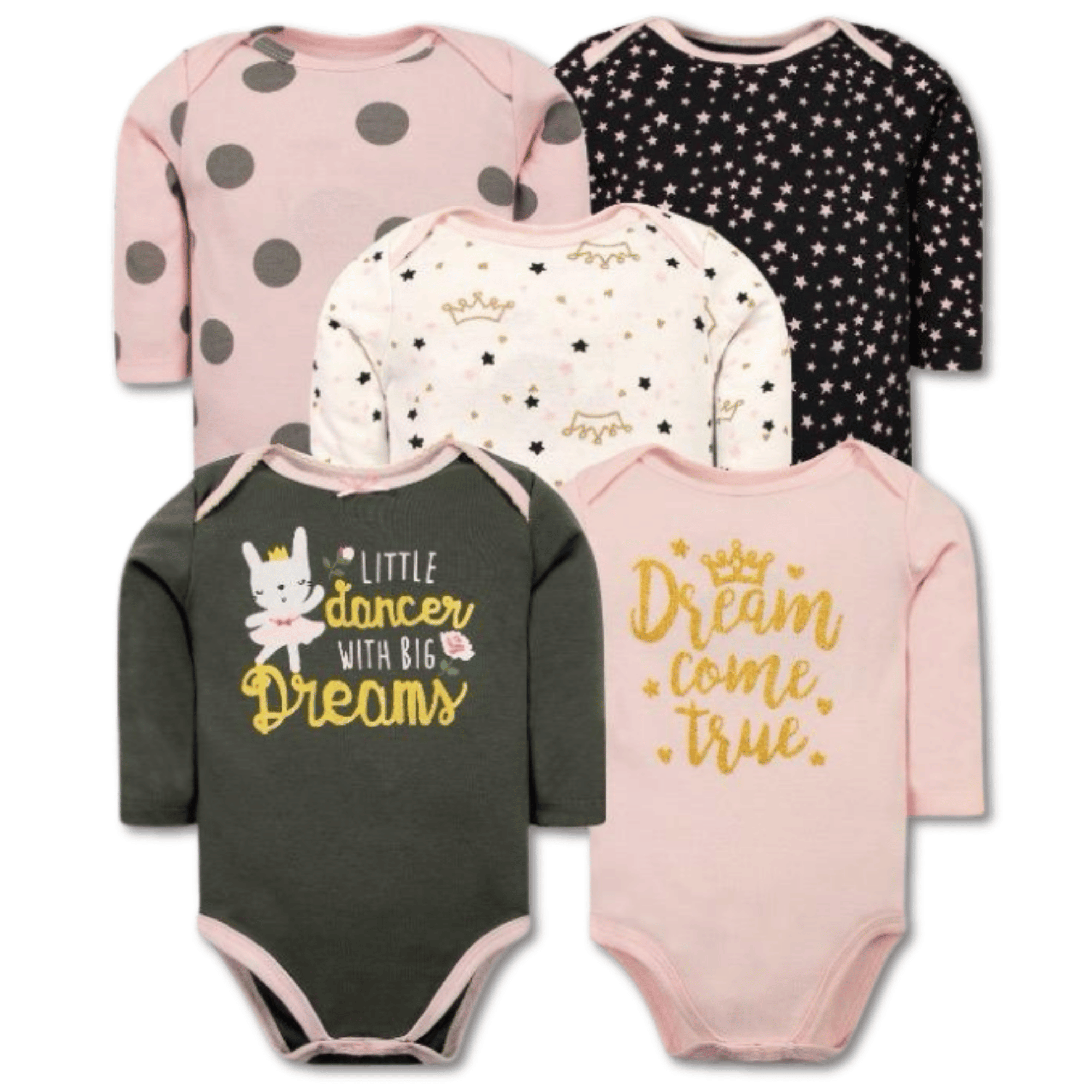 PACK 5 BODYS BEBÉ NIÑA MANGA LARGA TEDMIMAK ALGODÓN BALLET DREAMS - 1