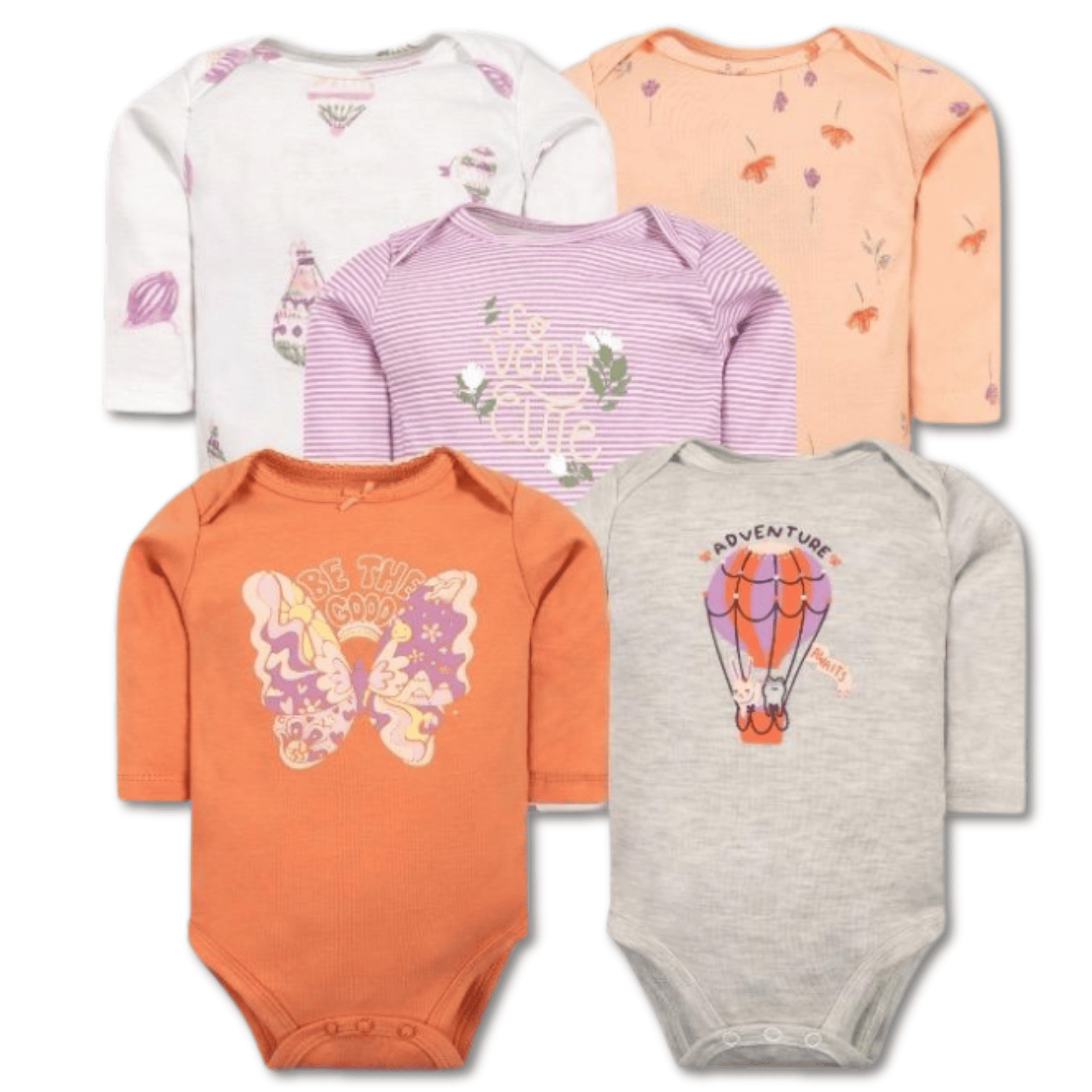 PACK 5 BODYS BEBÉ NIÑA MANGA LARGA TEDMIMAK ALGODÓN CUTE BUTTERFLIES - 1