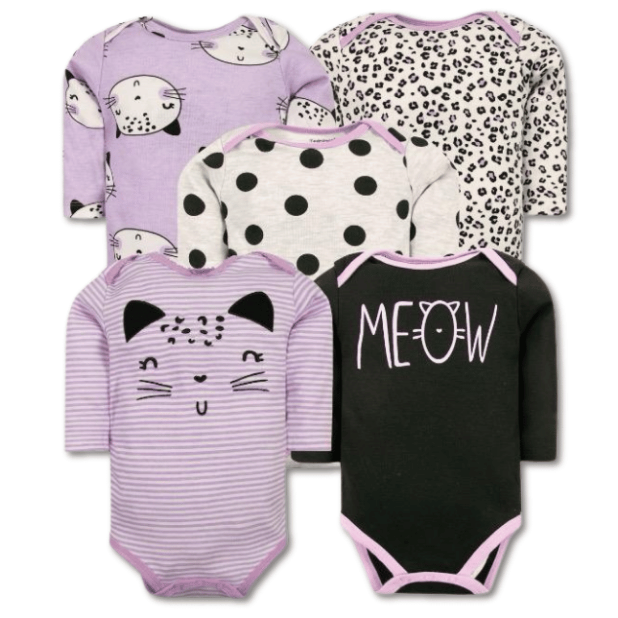 PACK 5 BODYS BEBÉ NIÑA MANGA LARGA TEDMIMAK ALGODÓN HAPPY CAT - 1