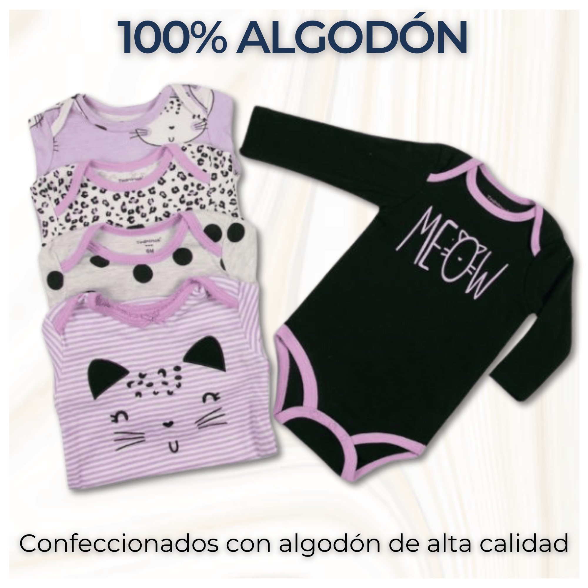 PACK 5 BODYS BEBÉ NIÑA MANGA LARGA TEDMIMAK ALGODÓN HAPPY CAT - 2
