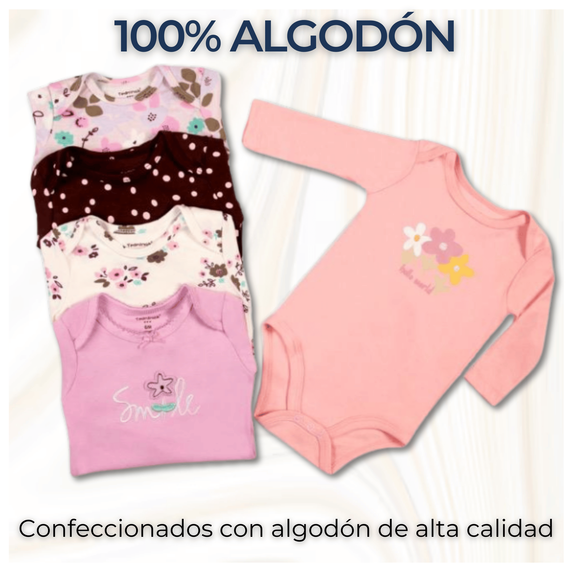 PACK 5 BODYS BEBÉ NIÑA MANGA LARGA TEDMIMAK ALGODÓN PETALS & FLOWERS - 2
