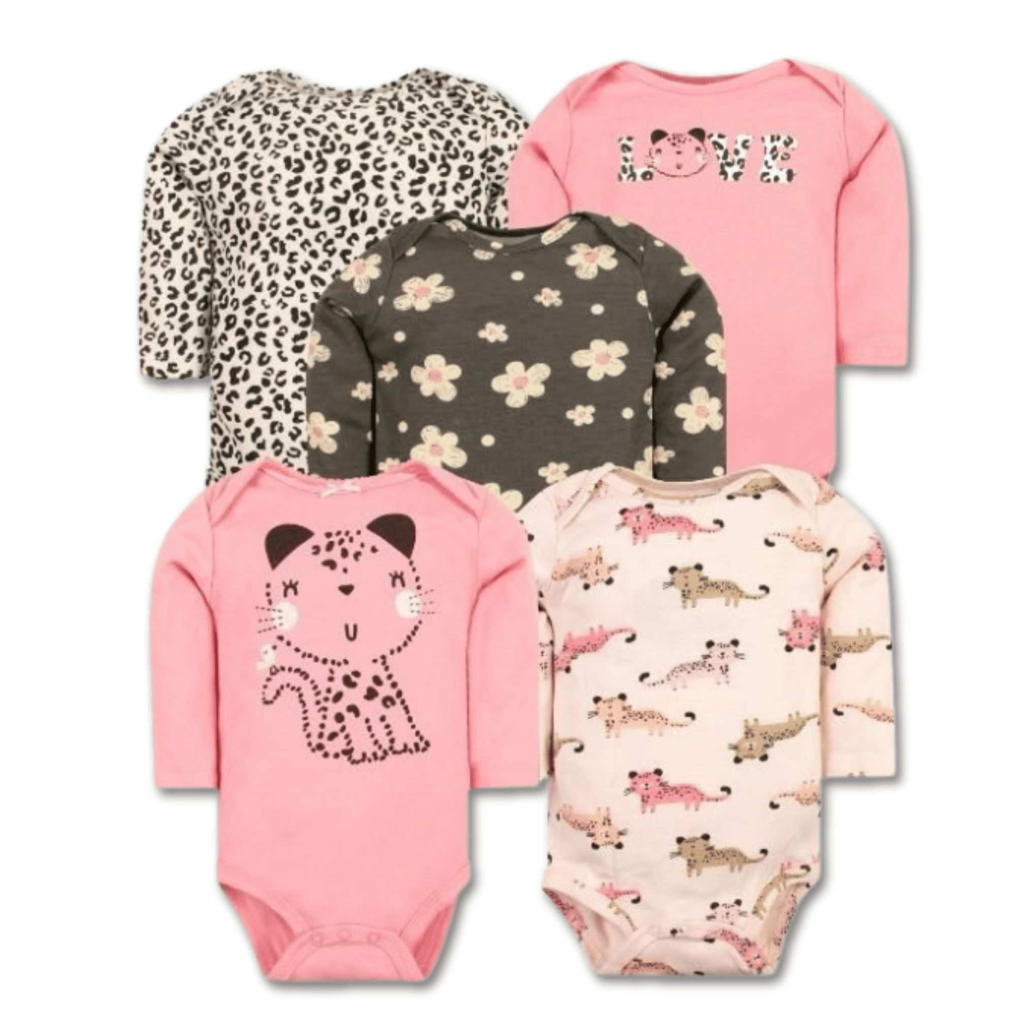 PACK 5 BODYS BEBÉ NIÑA MANGA LARGA TEDMIMAK ALGODÓN PINK CAT - 1