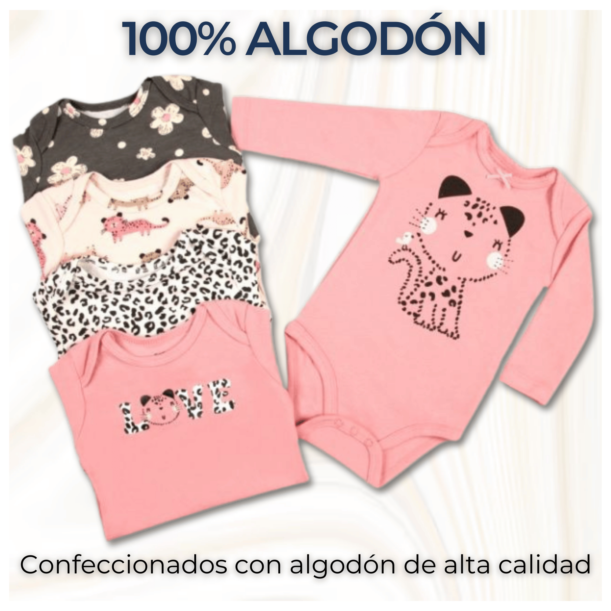 PACK 5 BODYS BEBÉ NIÑA MANGA LARGA TEDMIMAK ALGODÓN PINK CAT - 2