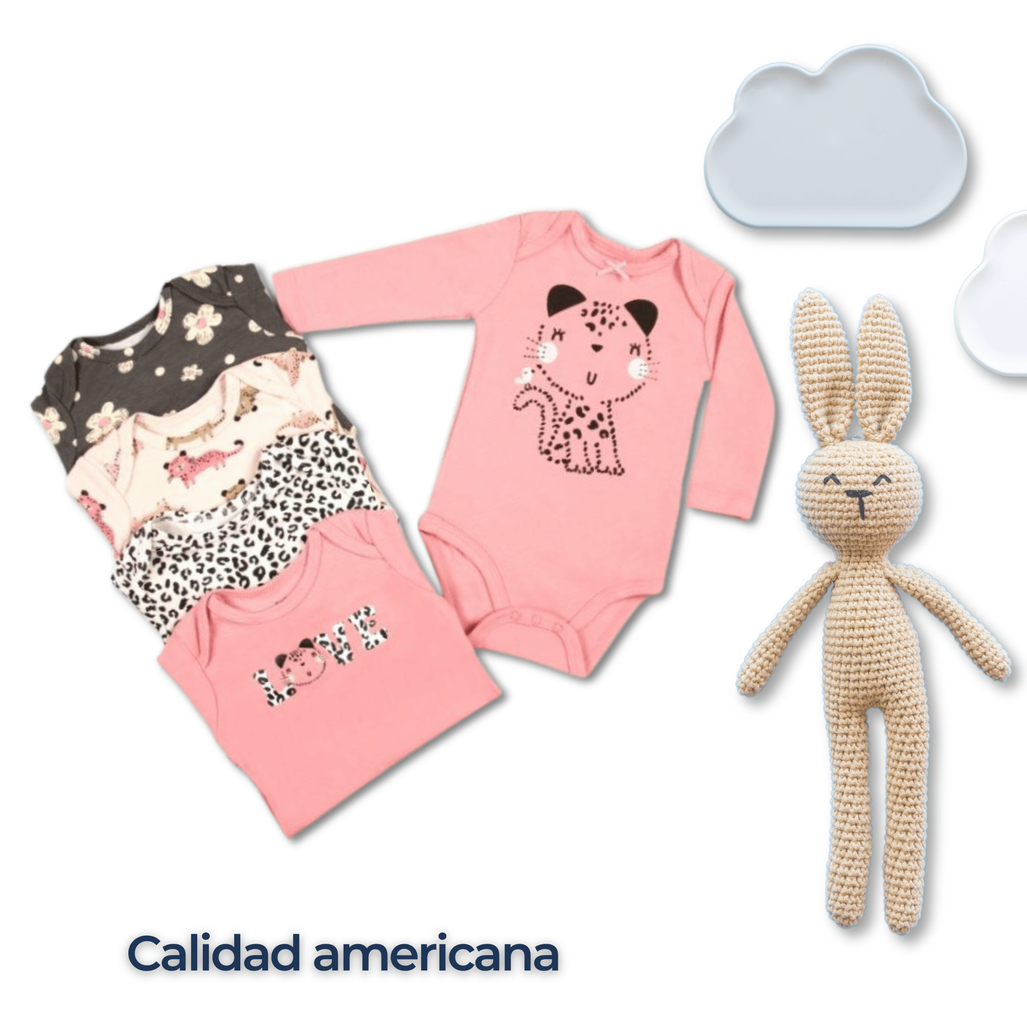 PACK 5 BODYS BEBÉ NIÑA MANGA LARGA TEDMIMAK ALGODÓN PINK CAT - 6