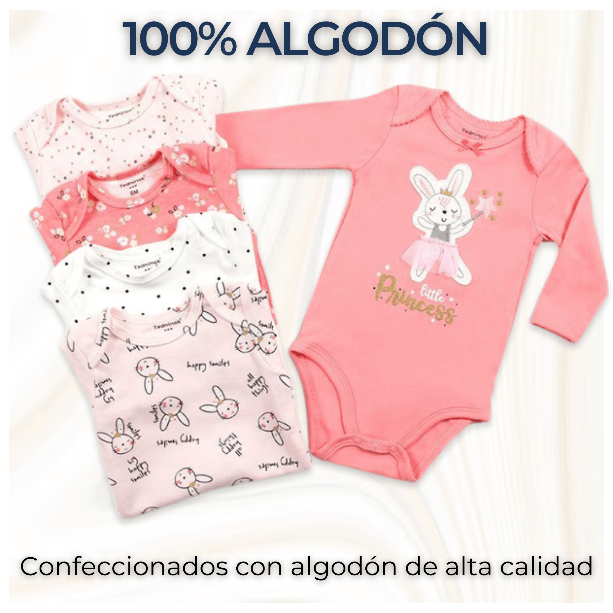 PACK 5 BODYS BEBÉ NIÑA MANGA LARGA TEDMIMAK ALGODÓN RABBIT PRINCESS - 2