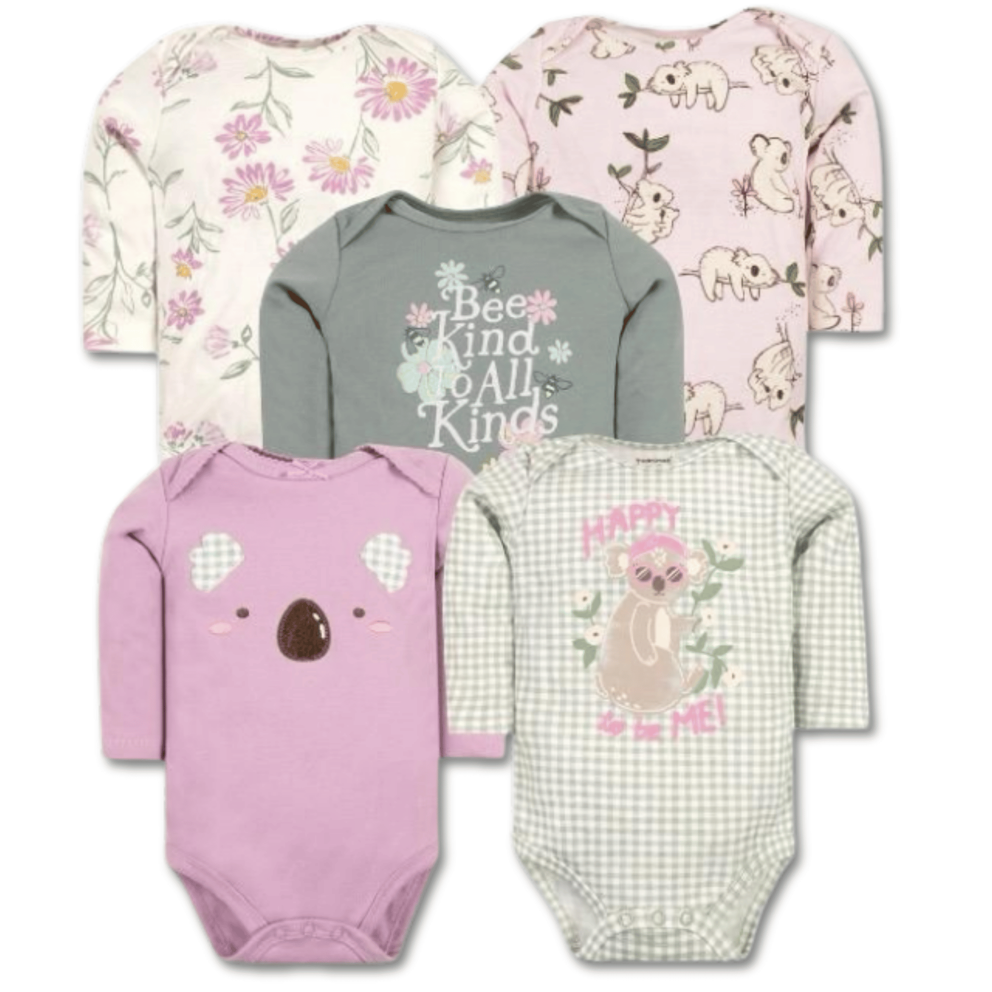 PACK 5 BODYS BEBÉ NIÑA MANGA LARGA TEDMIMAK ALGODÓN SOFT PINK FLORAL - 1