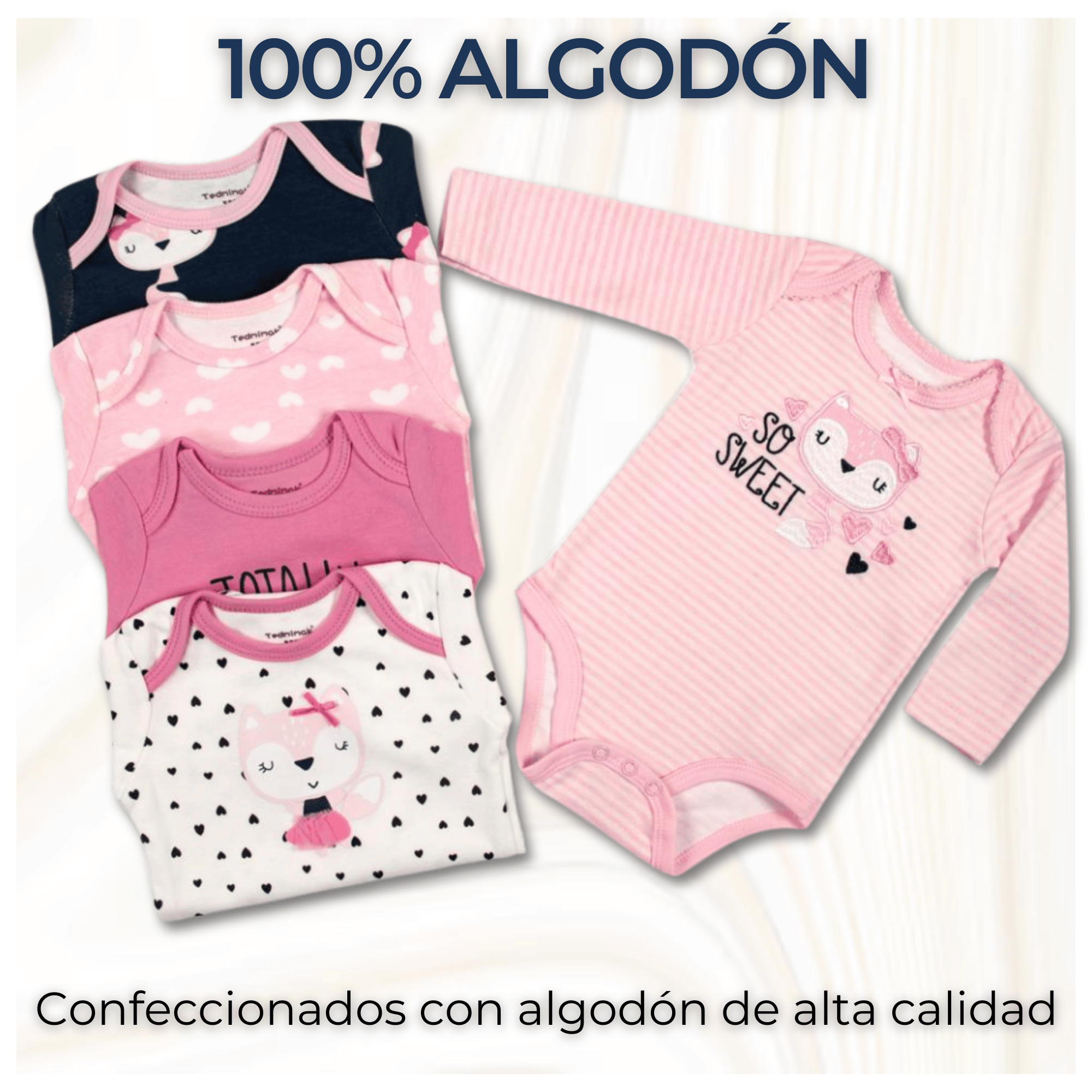 PACK 5 BODYS BEBÉ NIÑA MANGA LARGA TEDMIMAK ALGODÓN SWEET ROSE - 2