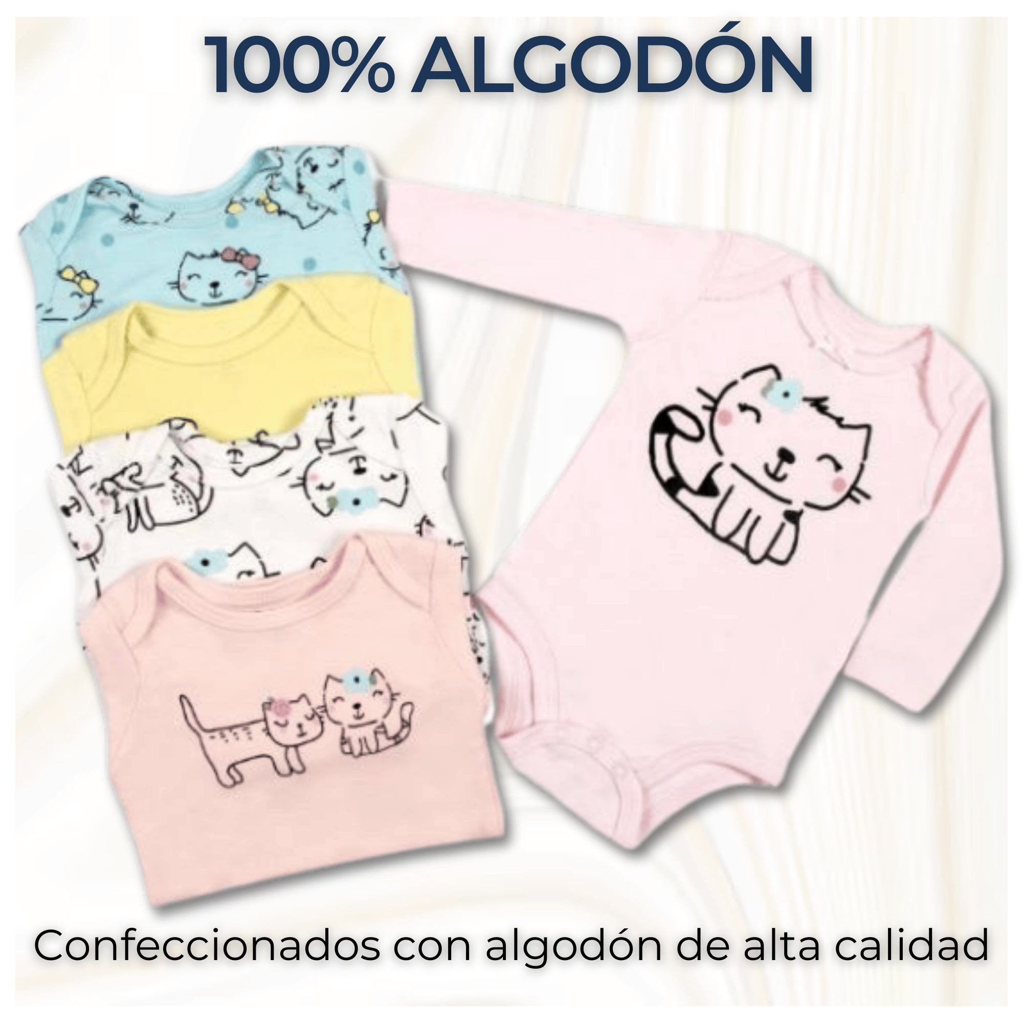 PACK 5 BODYS BEBÉ NIÑA MANGA LARGA TEDMIMAK ALGODÓN CATS BABIES - 2