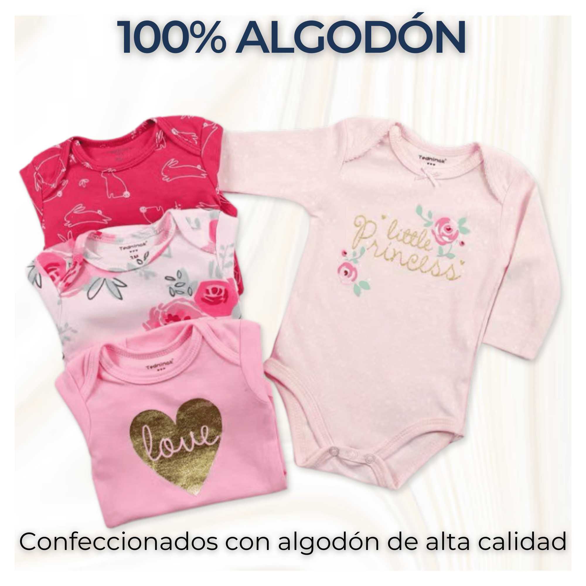 PACK 4 BODYS BEBÉ NIÑA MANGA LARGA TEDMIMAK ALGODÓN LITTLE PRINCESS - 2