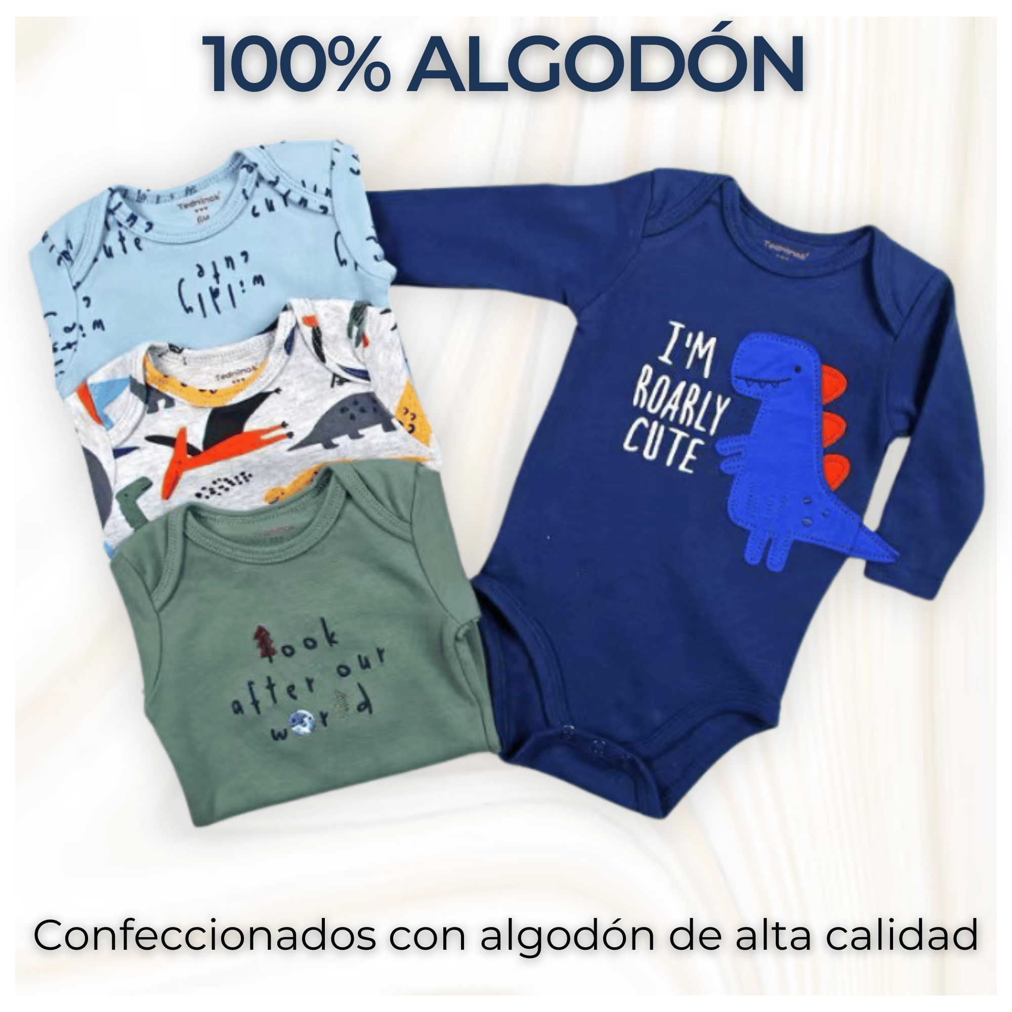 PACK 4 BODYS BEBÉ NIÑO MANGA LARGA TEDMIMAK ALGODÓN BLUE DINOSAUR - 2