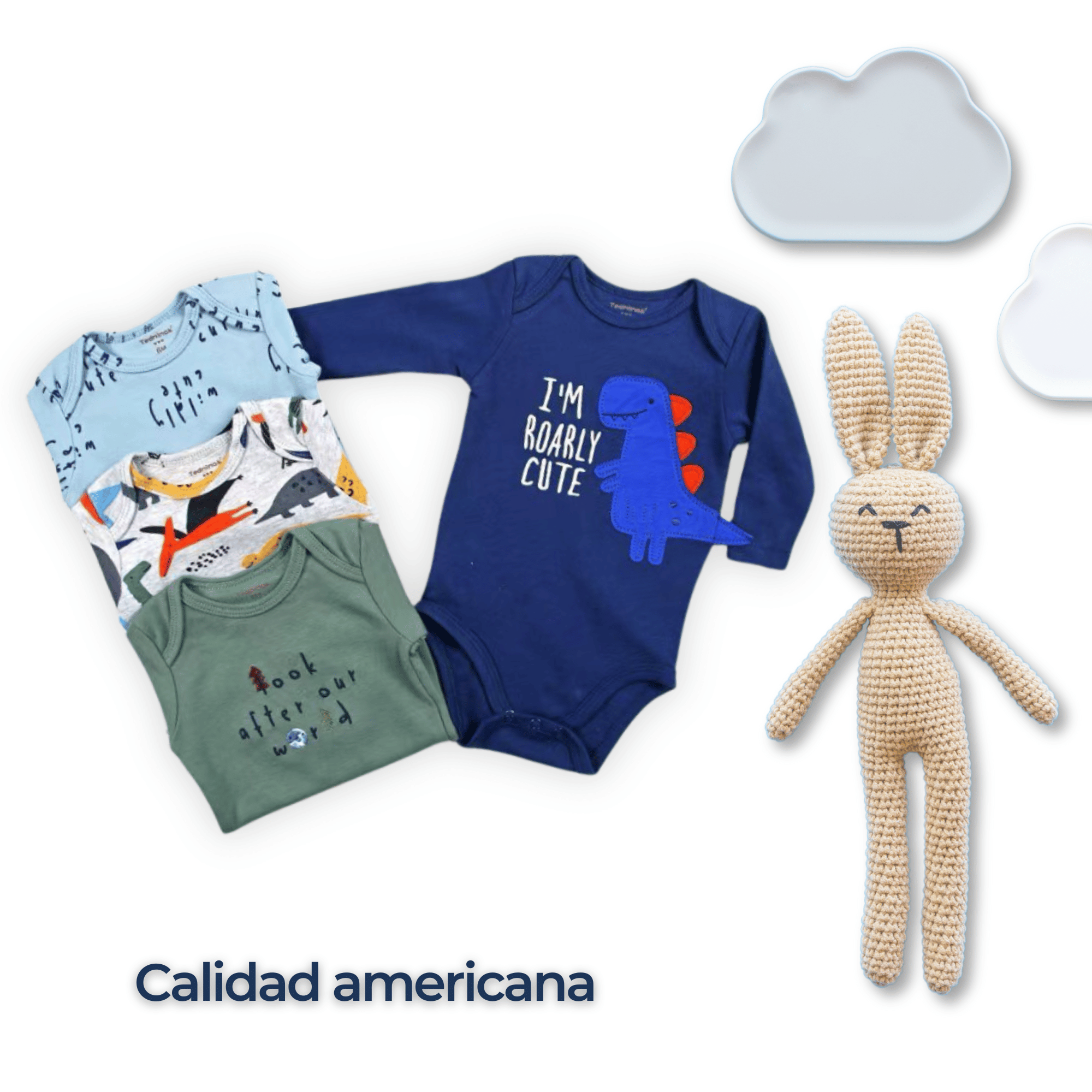 PACK 4 BODYS BEBÉ NIÑO MANGA LARGA TEDMIMAK ALGODÓN BLUE DINOSAUR - 6