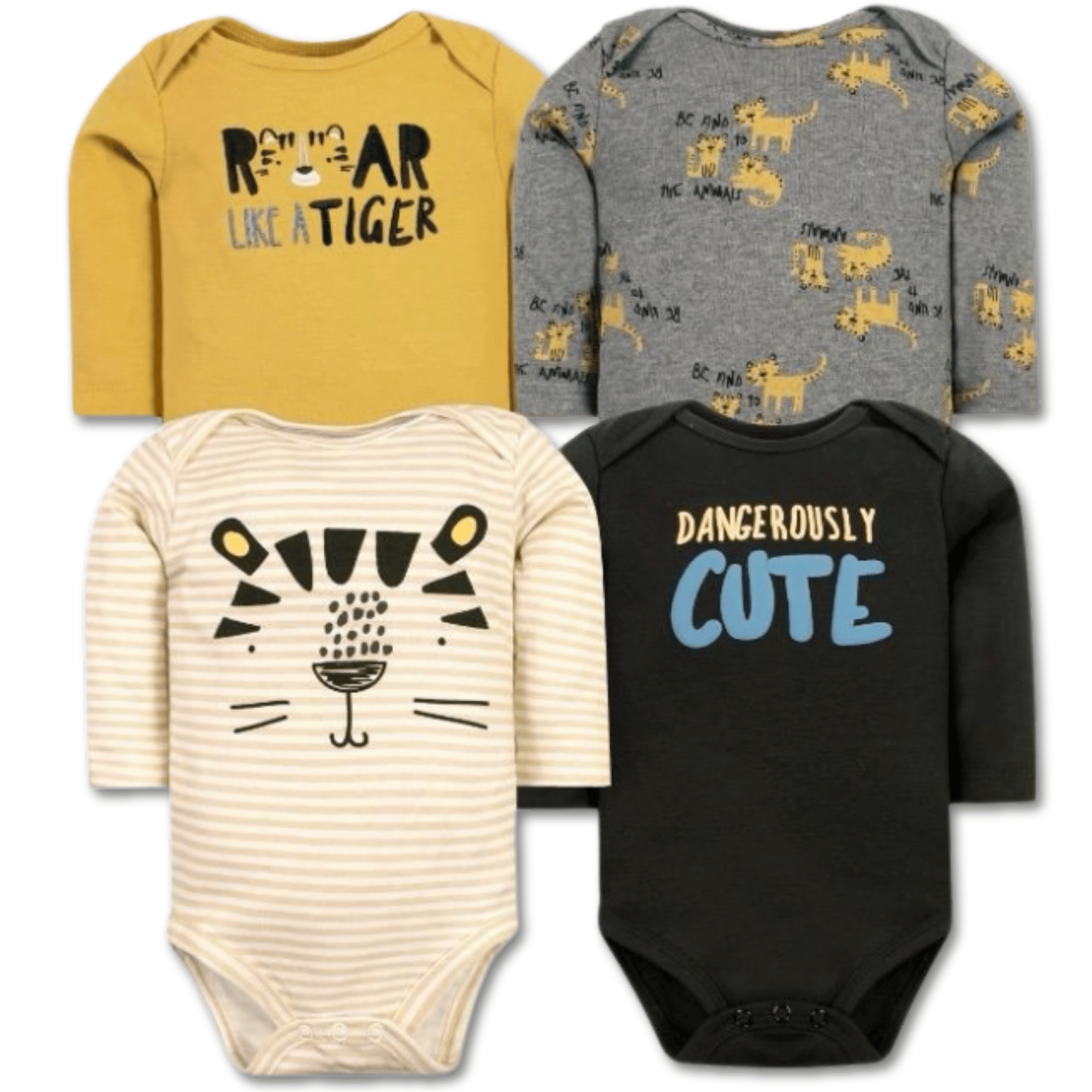 PACK 4 BODYS BEBÉ NIÑO MANGA LARGA TEDMIMAK ALGODÓN CUTE TIGERS - 1
