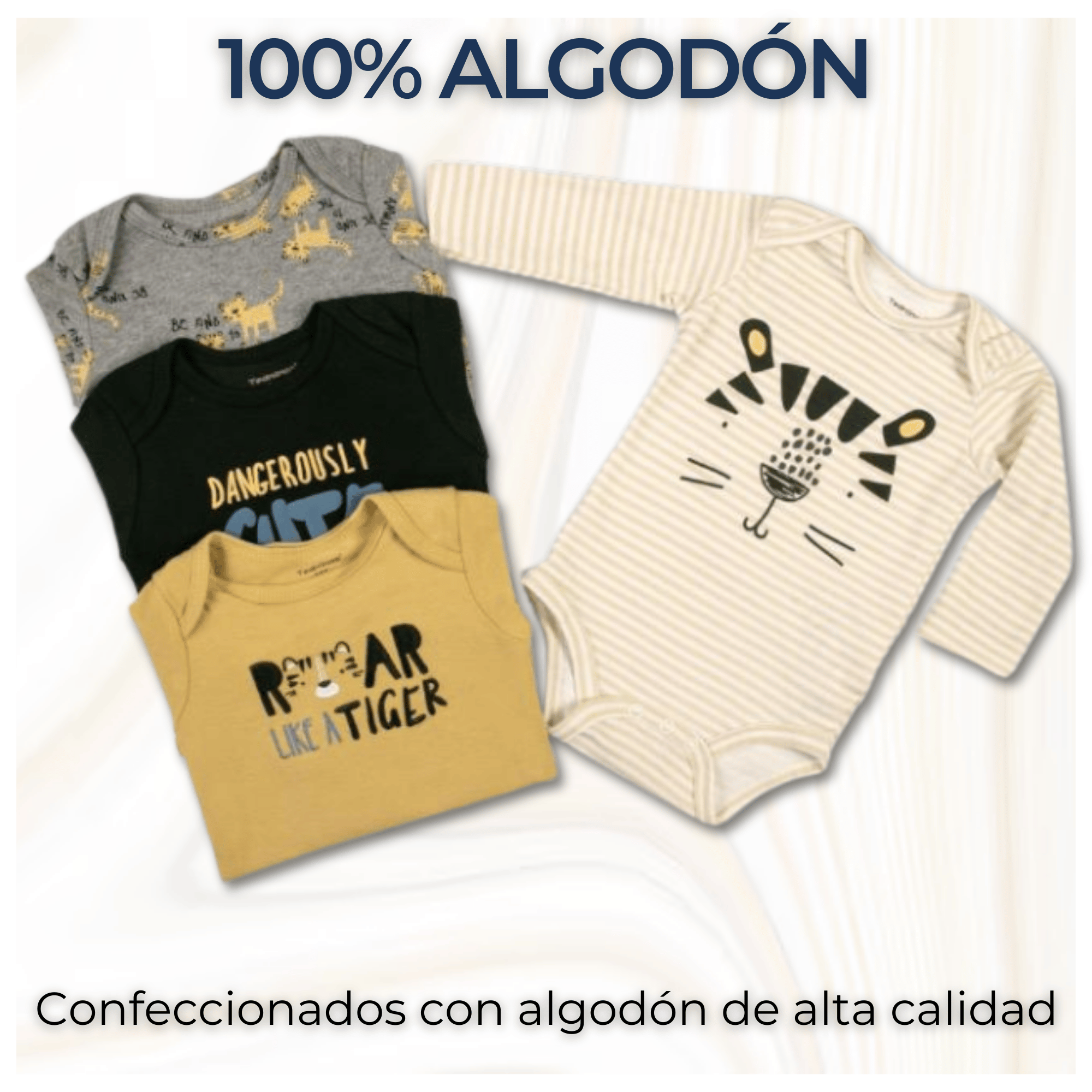 PACK 4 BODYS BEBÉ NIÑO MANGA LARGA TEDMIMAK ALGODÓN CUTE TIGERS - 2