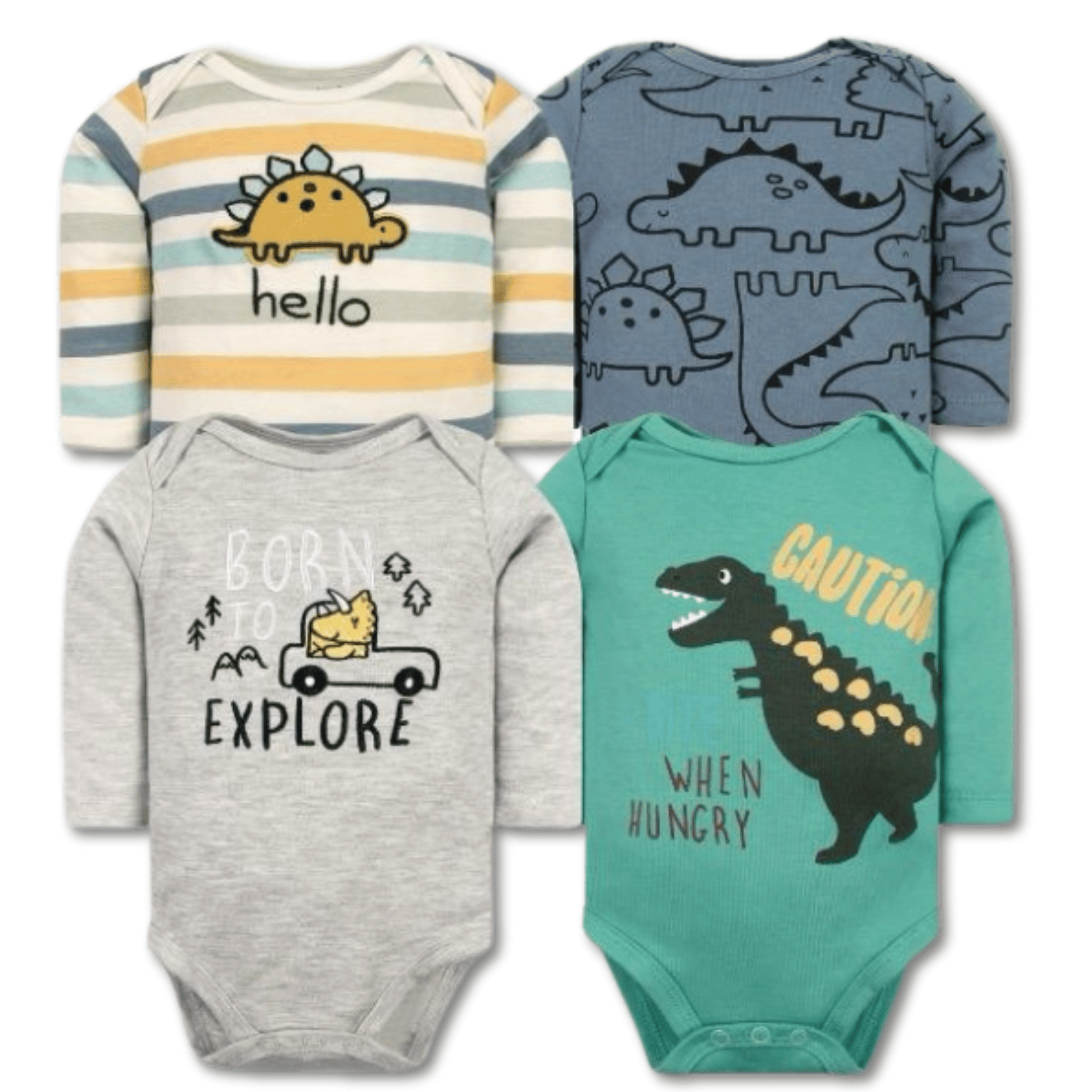 PACK 4 BODYS BEBÉ NIÑO MANGA LARGA TEDMIMAK ALGODÓN BUDDIES DINOSAUR - 1