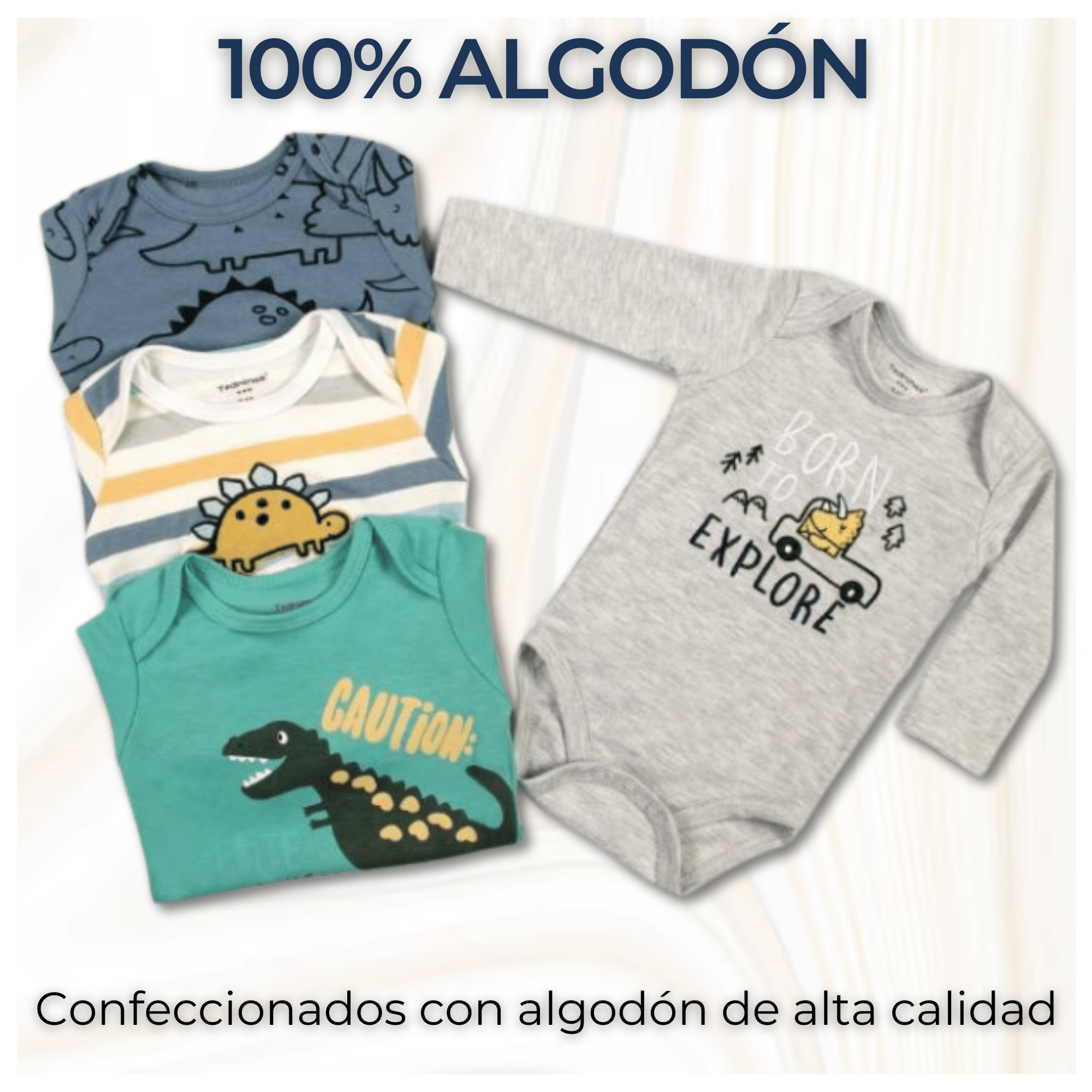 PACK 4 BODYS BEBÉ NIÑO MANGA LARGA TEDMIMAK ALGODÓN BUDDIES DINOSAUR - 2