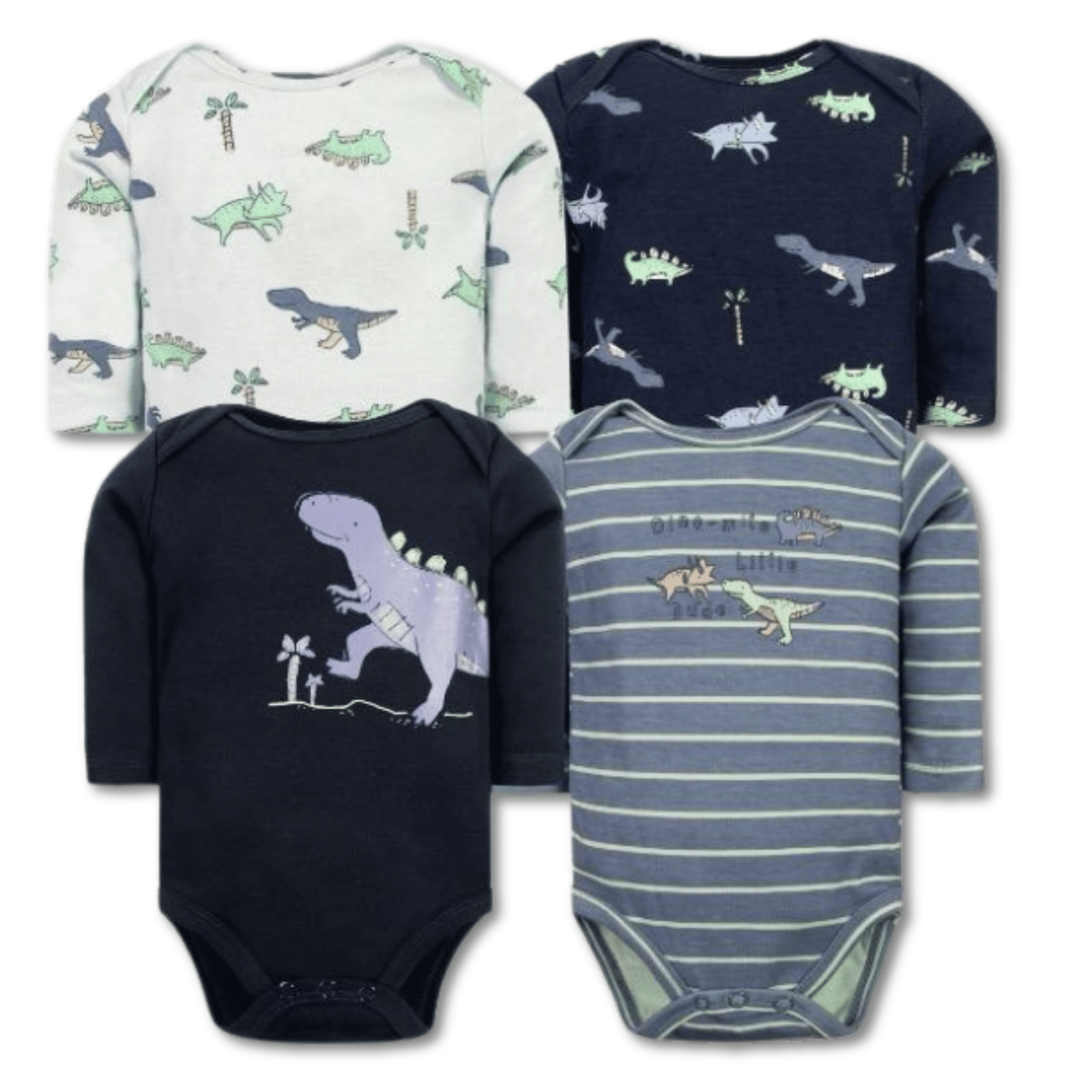 PACK 4 BODYS BEBÉ NIÑO MANGA LARGA TEDMIMAK ALGODÓN DREAMY DINOSAURS - 1