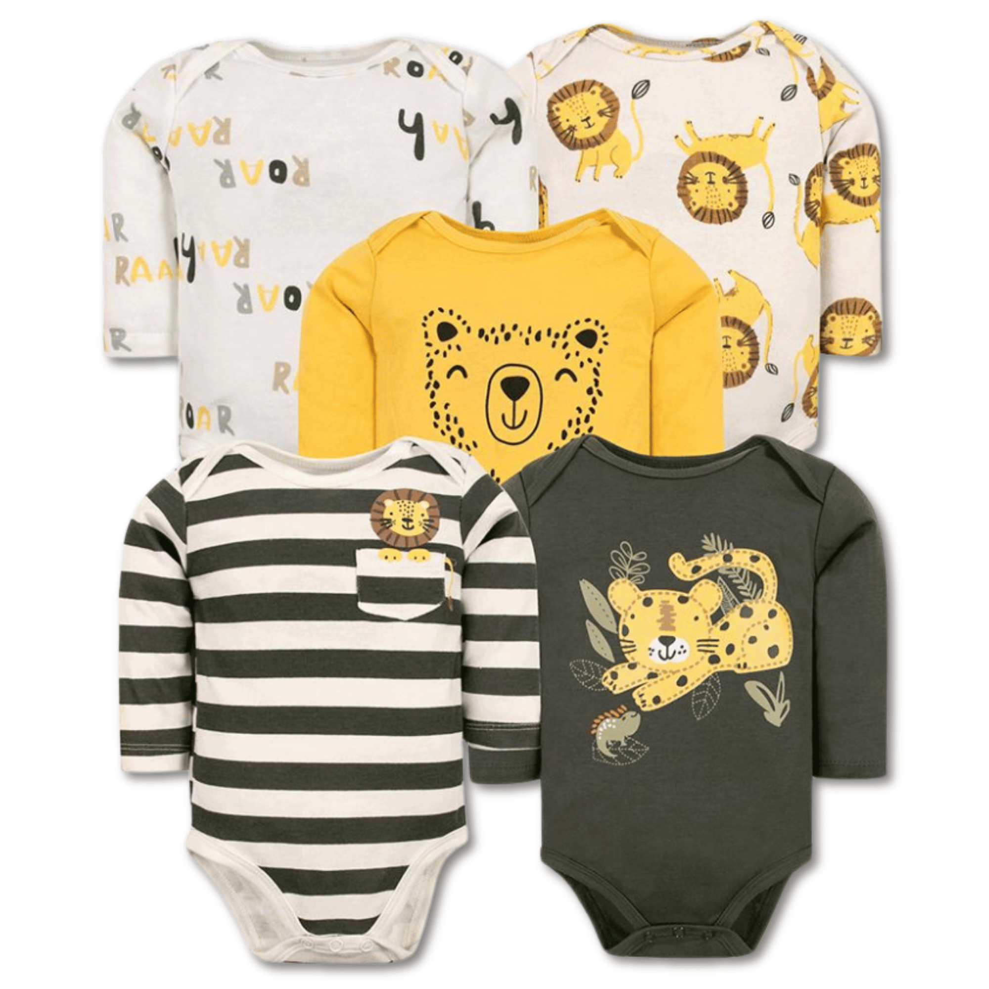 PACK 5 BODYS BEBÉ NIÑO MANGA LARGA TEDMIMAK ALGODÓN SAFARI ADVENTURE - 1