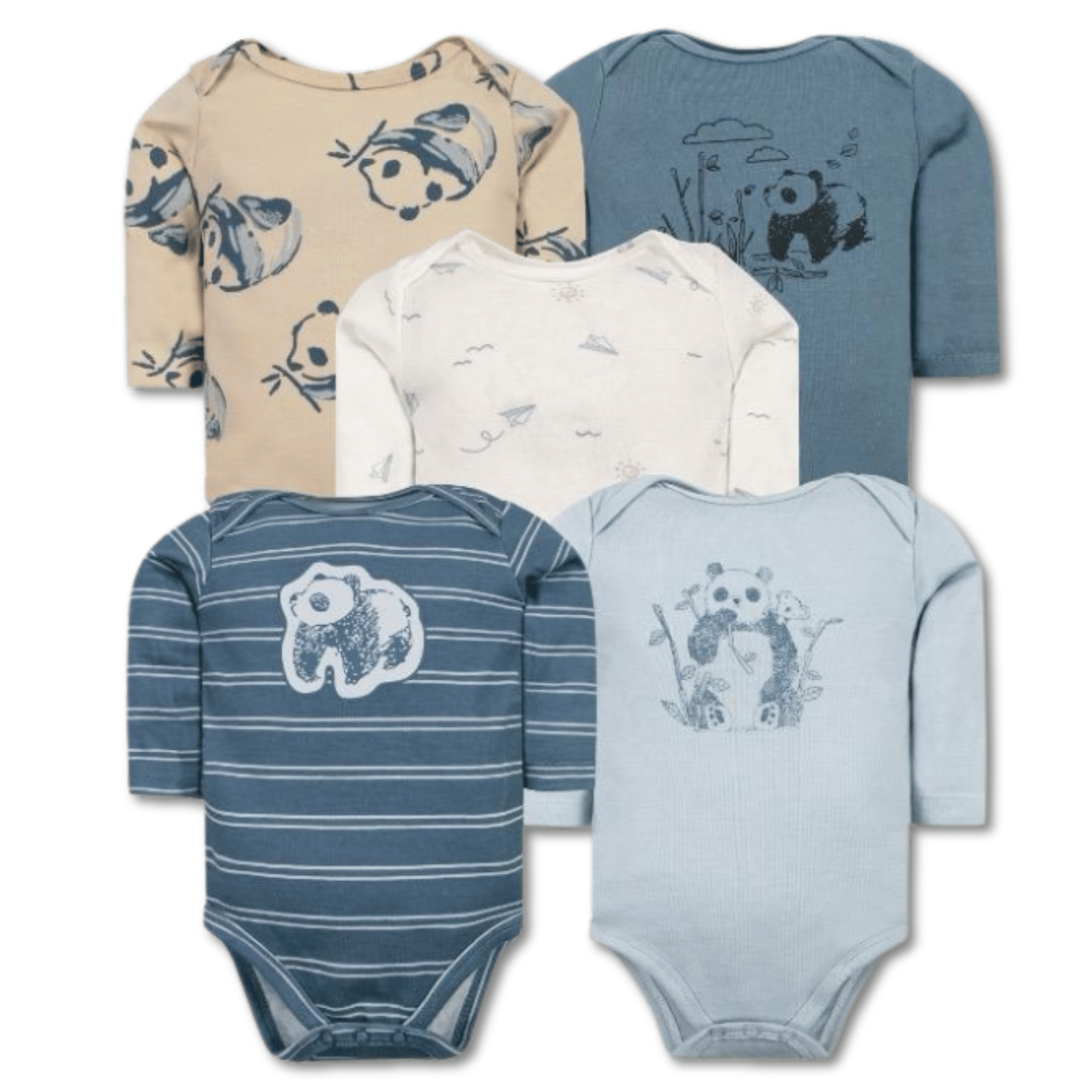 PACK 5 BODYS BEBÉ NIÑO MANGA LARGA TEDMIMAK ALGODÓN PANDA LOVE - 1