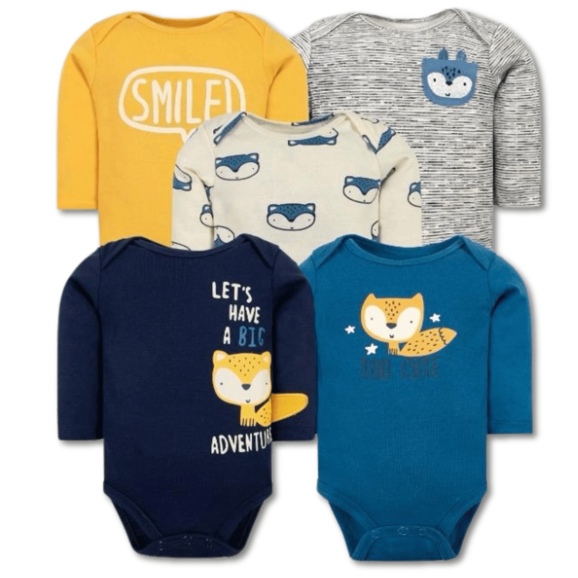 PACK 5 BODYS BEBÉ NIÑO MANGA LARGA TEDMIMAK ALGODÓN ADVENTURE FOX - 1