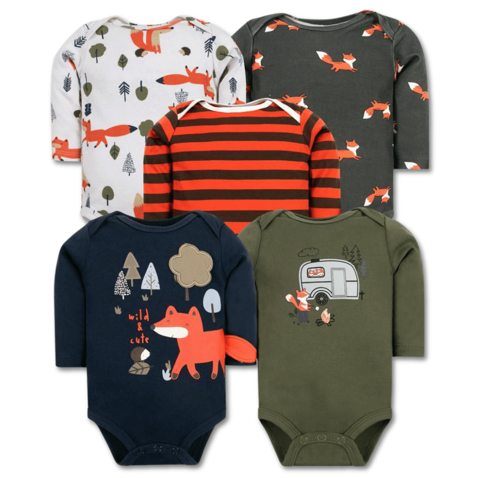 PACK 5 BODYS BEBÉ NIÑO MANGA LARGA TEDMIMAK ALGODÓN HAPPY FOX - 1
