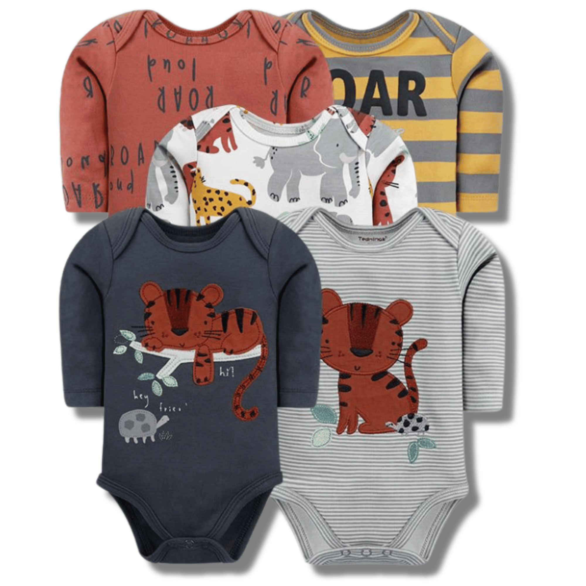 PACK 5 BODYS BEBÉ NIÑO MANGA LARGA TEDMIMAK ALGODÓN SUNNY JUNGLE - 1