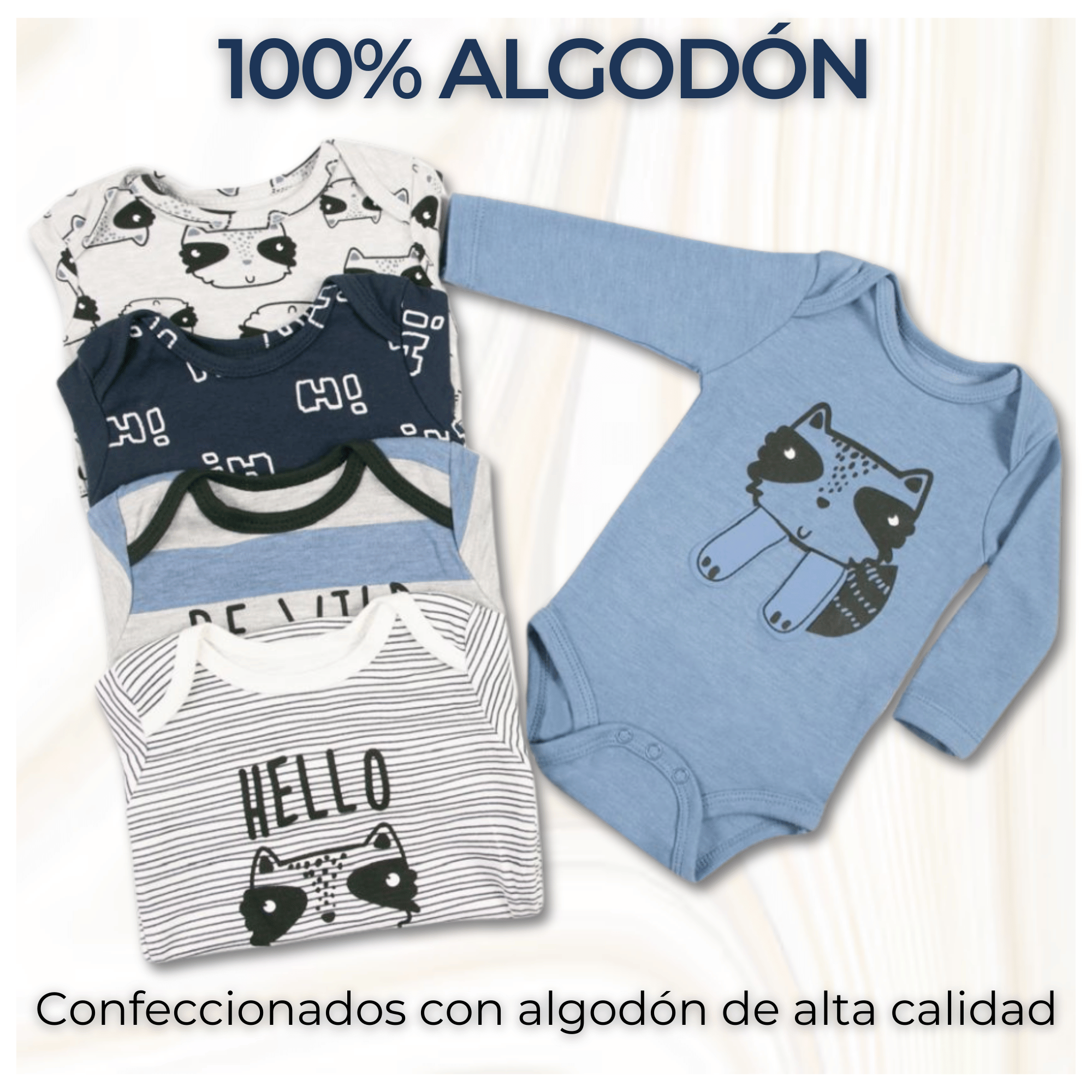 PACK 5 BODYS BEBÉ NIÑO MANGA LARGA TEDMIMAK ALGODÓN RACOON WILD - 2
