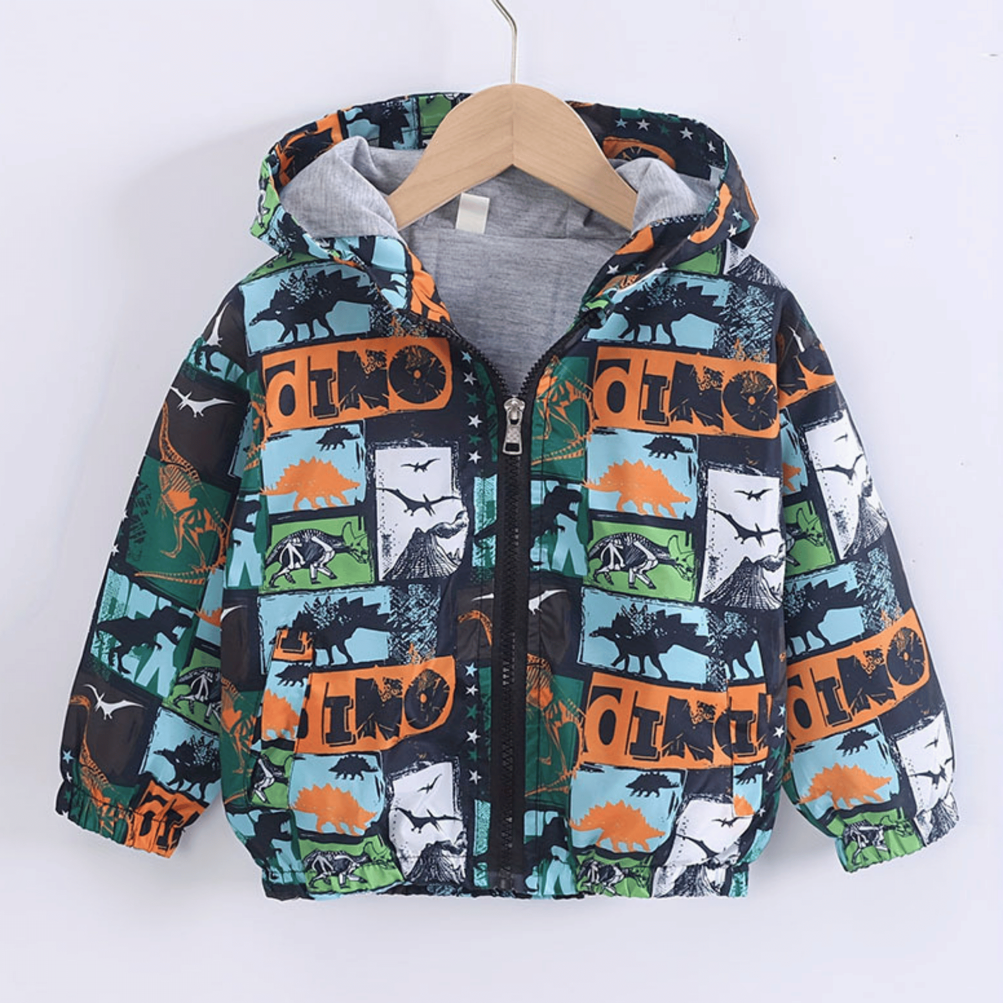 CORTAVIENTO IMPERMEABLE CHAQUETA ESTAMPADO NIÑO Y BEBÉ JUMP KIDS GREEN DINOSAUR - 1