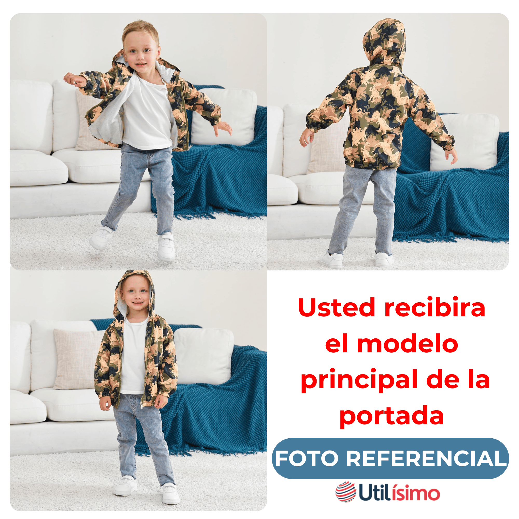 CORTAVIENTO IMPERMEABLE CHAQUETA ESTAMPADO NIÑO Y BEBÉ JUMP KIDS GREEN DINOSAUR - 4