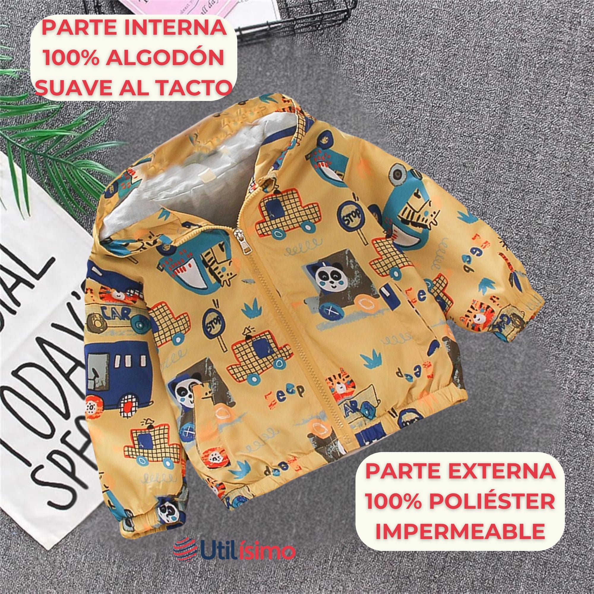 CORTAVIENTO IMPERMEABLE CHAQUETA ESTAMPADO NIÑO Y BEBÉ JUMP KIDS YELLOW PANDA - 2