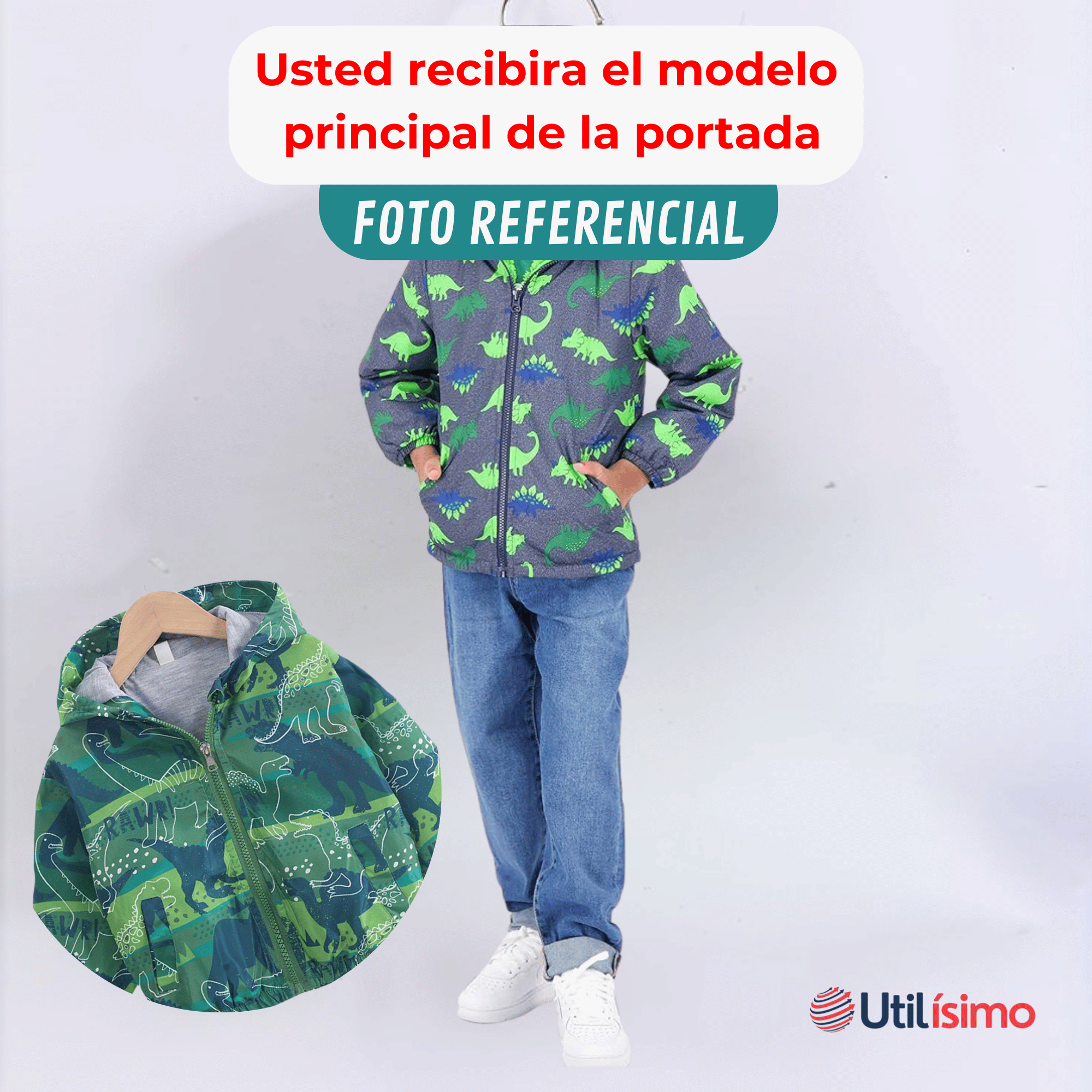 CORTAVIENTO IMPERMEABLE CHAQUETA ESTAMPADO NIÑO Y BEBÉ JUMP KIDS LIGHT GREEN DINOSAUR - 8