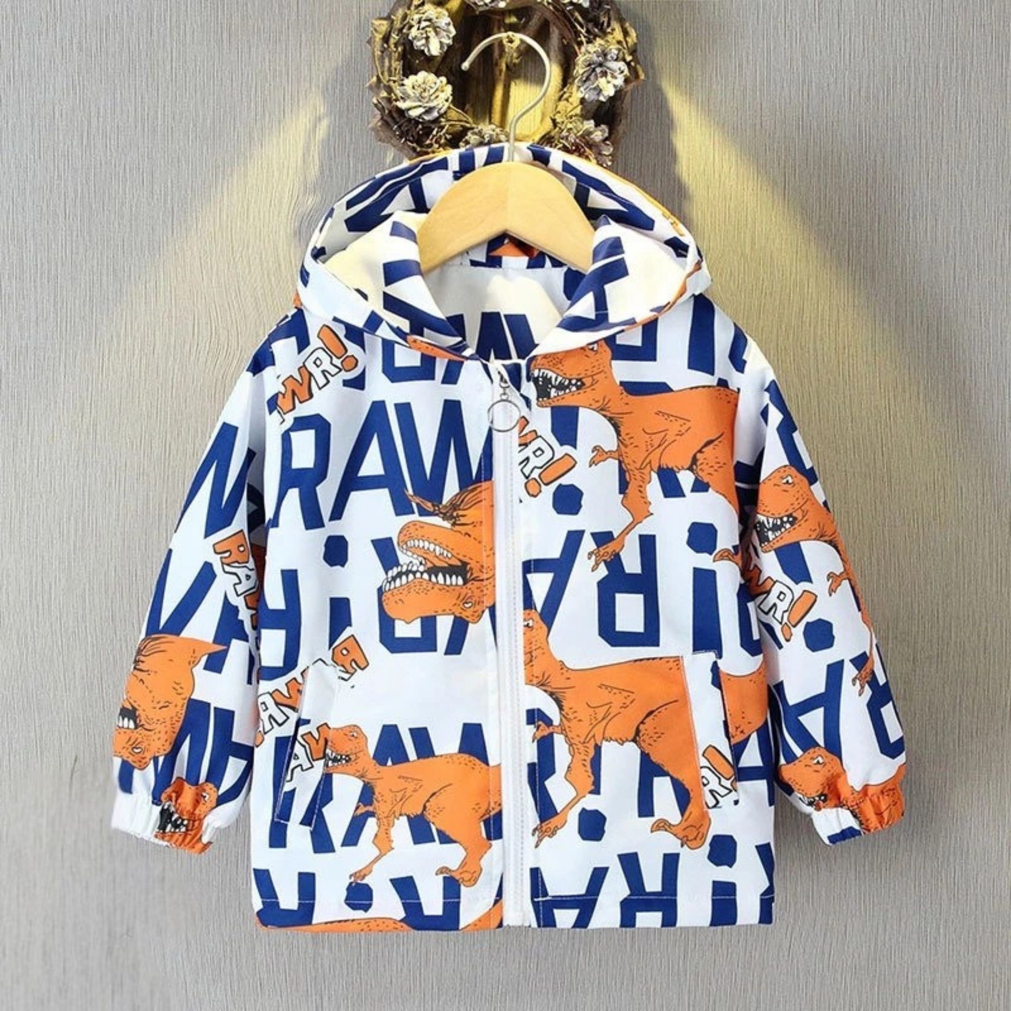 CORTAVIENTO IMPERMEABLE CHAQUETA ESTAMPADO NIÑO Y BEBÉ JUMP KIDS BLUE DINO REX - 1