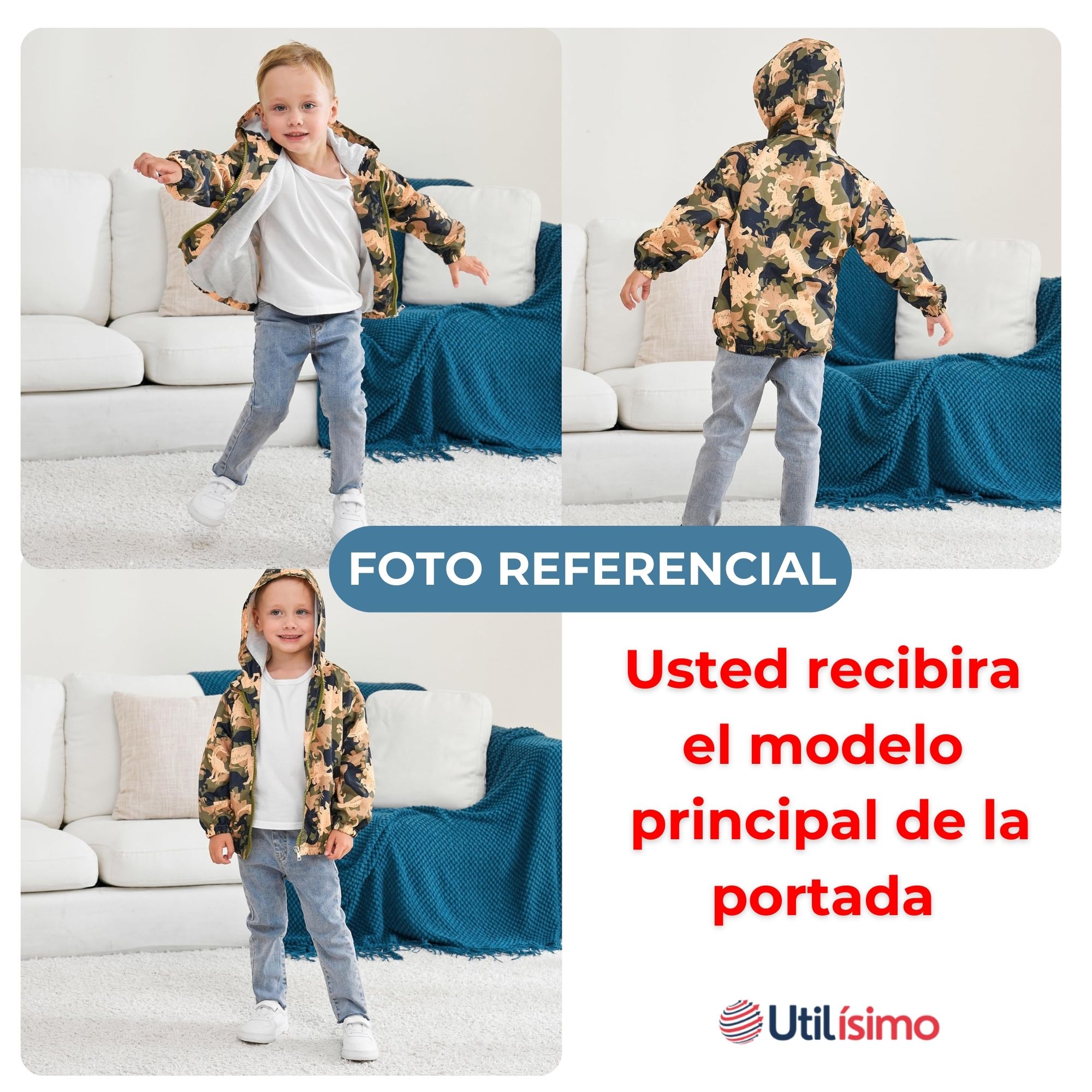 CORTAVIENTO IMPERMEABLE CHAQUETA ESTAMPADO NIÑO Y BEBÉ JUMP KIDS BLUE DINO REX - 4