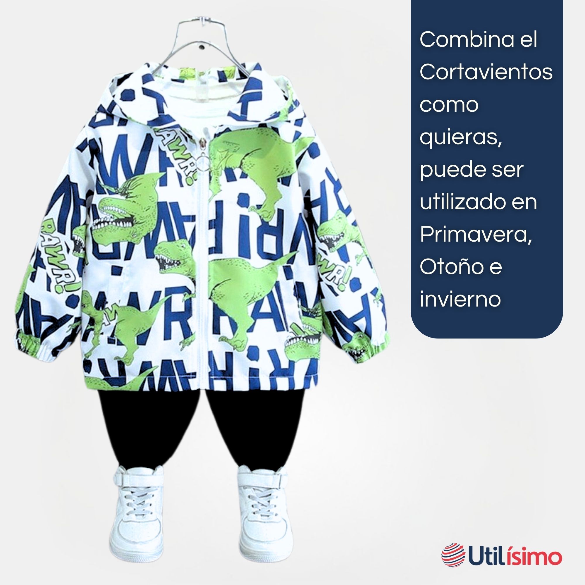 CORTAVIENTO IMPERMEABLE CHAQUETA ESTAMPADO NIÑO Y BEBÉ JUMP KIDS BLUE DINO REX - 5