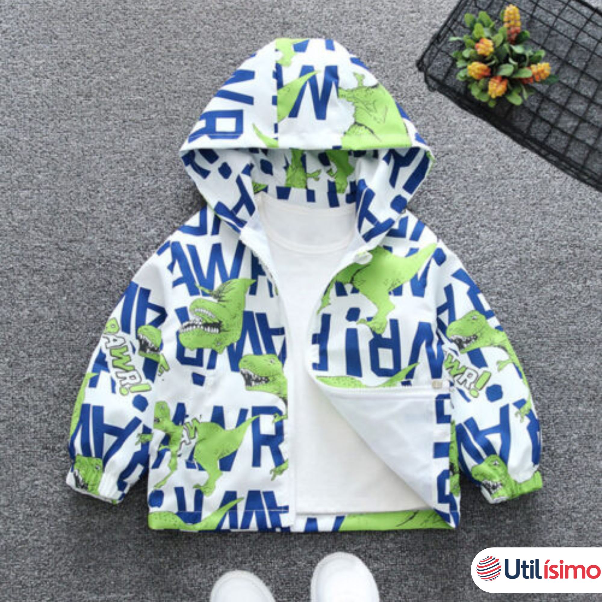 CORTAVIENTO IMPERMEABLE CHAQUETA ESTAMPADO NIÑO Y BEBÉ JUMP KIDS BLUE DINO REX - 8