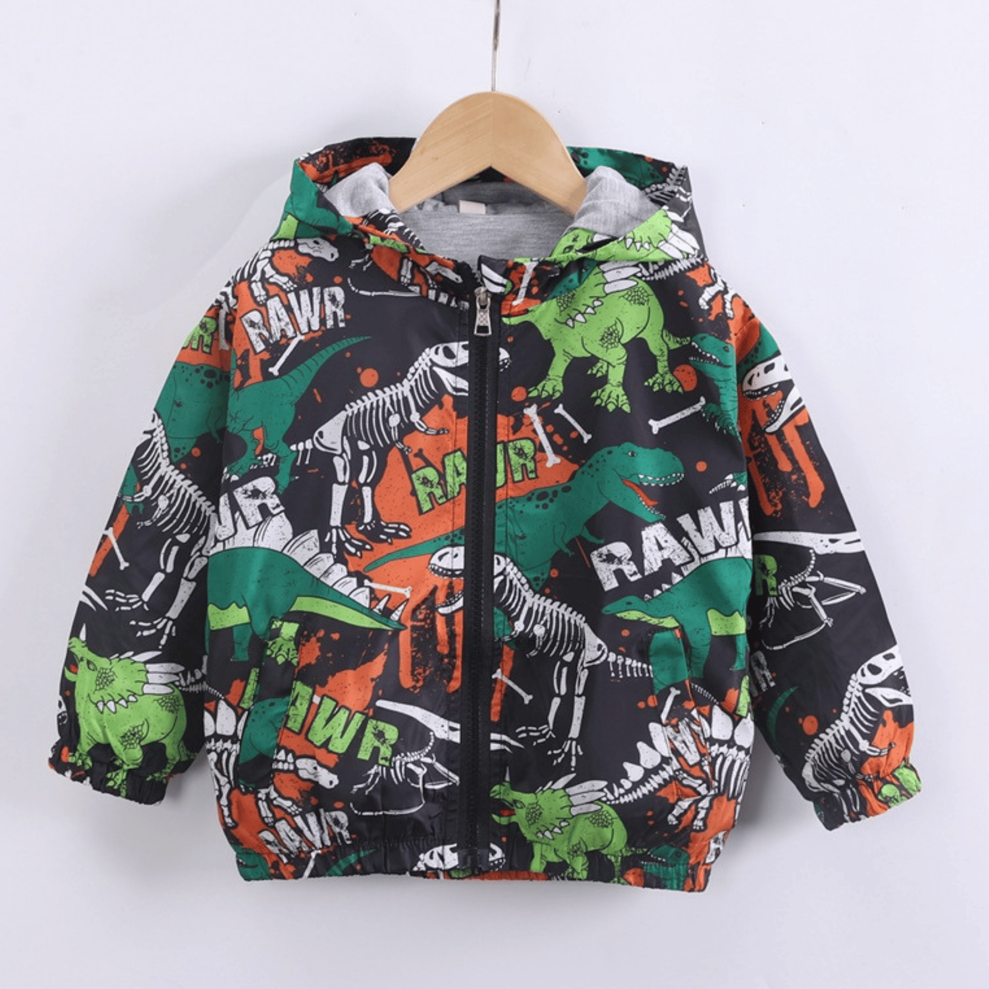 CORTAVIENTO IMPERMEABLE CHAQUETA ESTAMPADO NIÑO Y BEBÉ JUMP KIDS RAWR DINOSAUR - 1