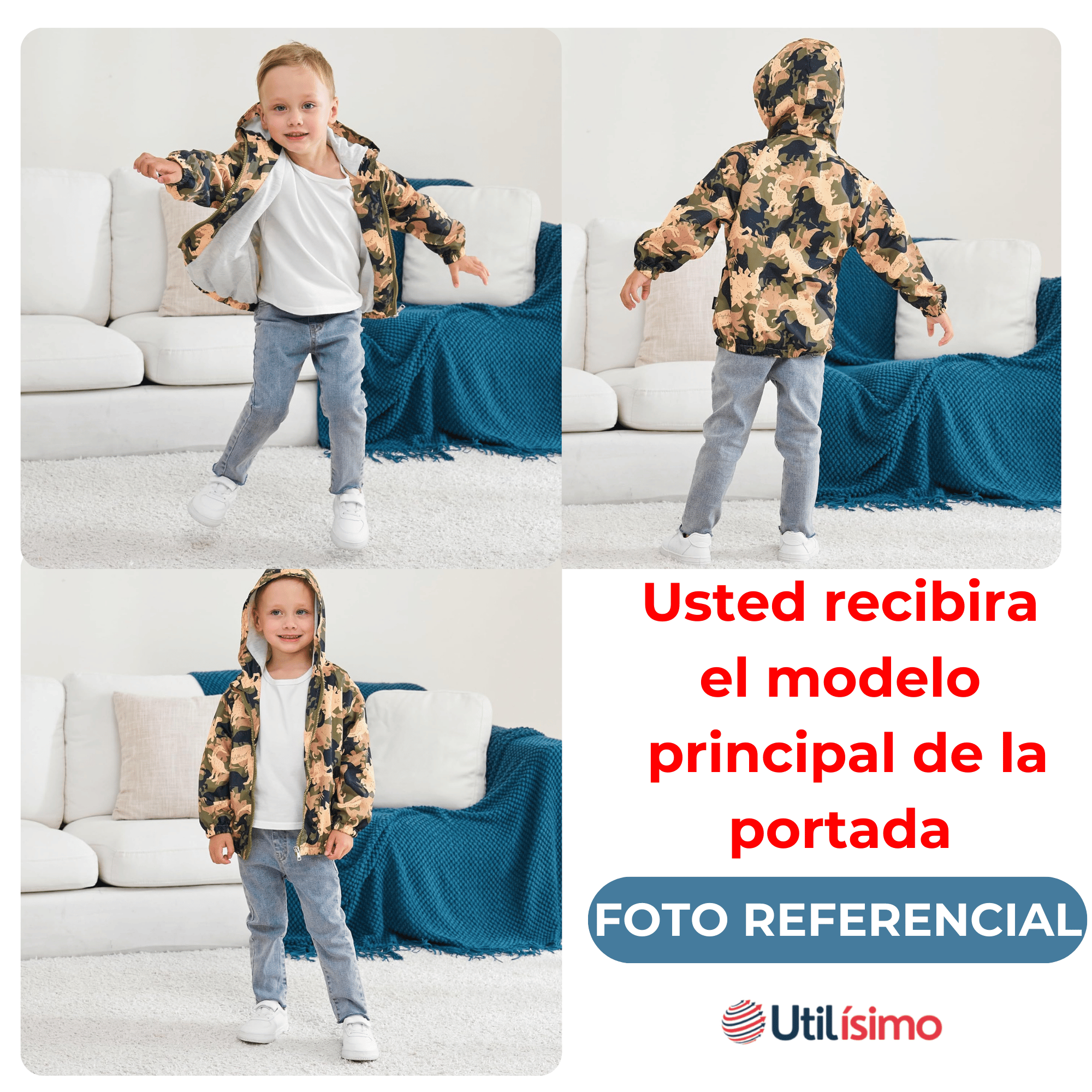 CORTAVIENTO IMPERMEABLE CHAQUETA ESTAMPADO NIÑO Y BEBÉ JUMP KIDS RAWR DINOSAUR - 4