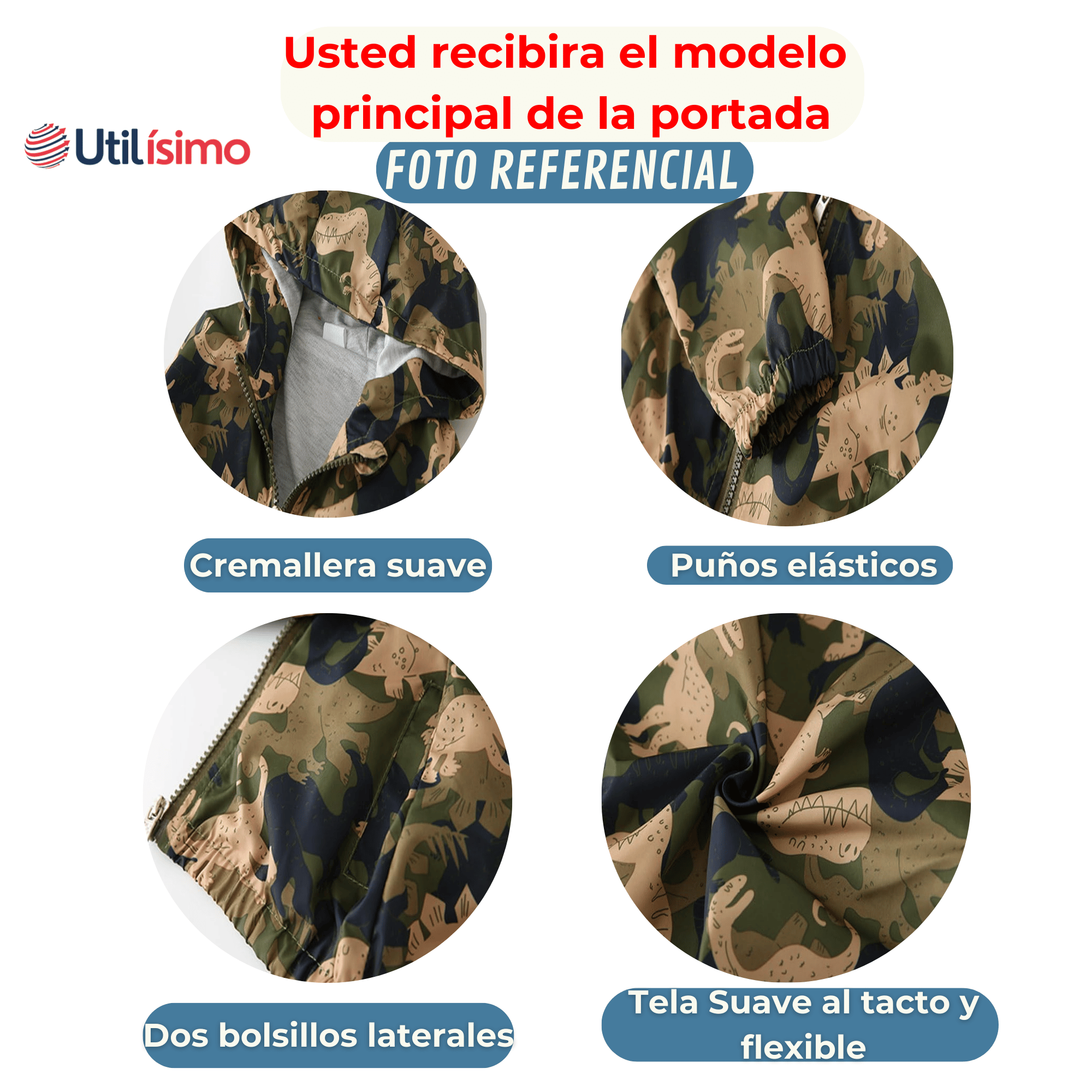 CORTAVIENTO IMPERMEABLE CHAQUETA ESTAMPADO NIÑO Y BEBÉ JUMP KIDS RAWR DINOSAUR - 5