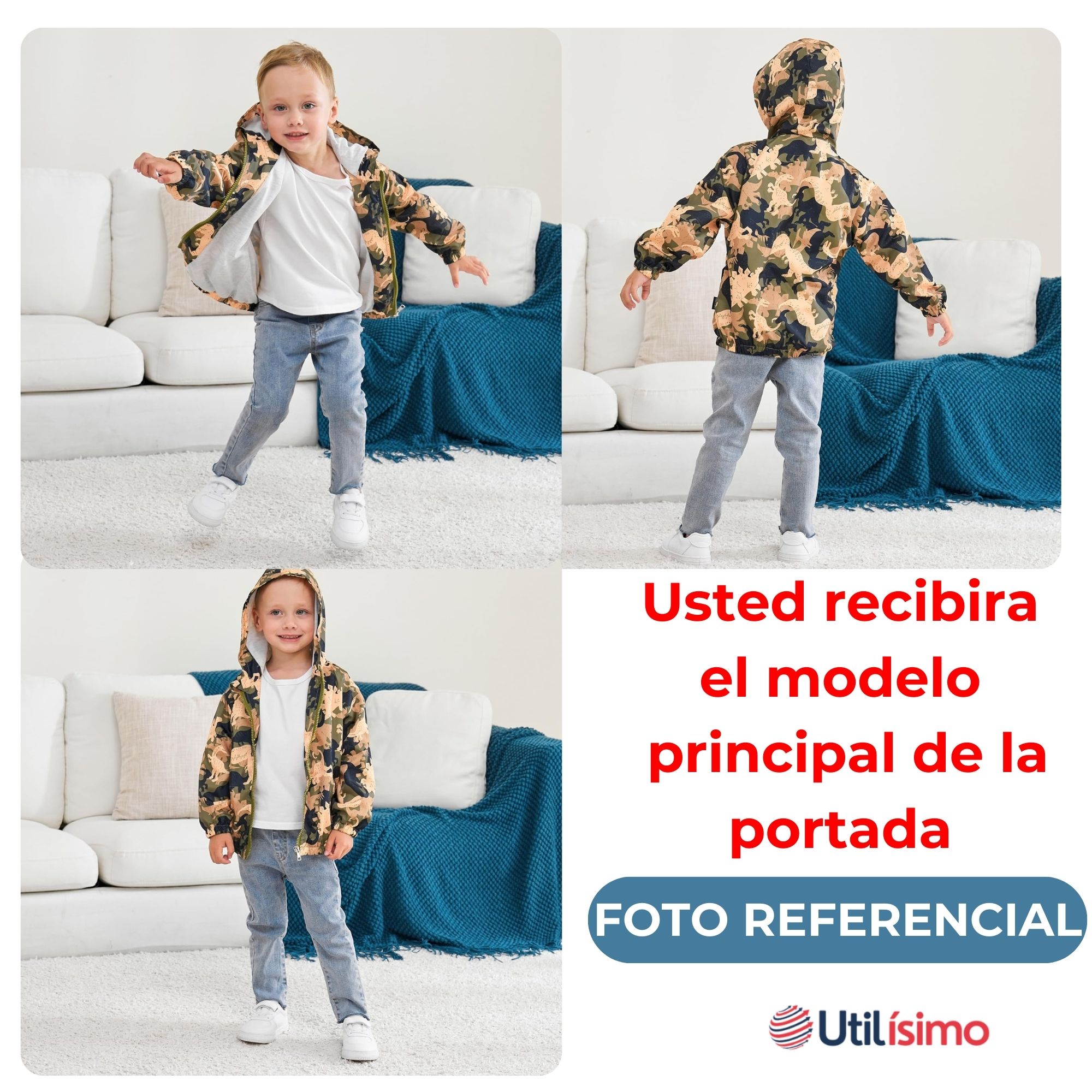 CORTAVIENTO IMPERMEABLE CHAQUETA ESTAMPADO NIÑO Y BEBÉ JUMP KIDS DARK BLUE DINOSAUR - 4