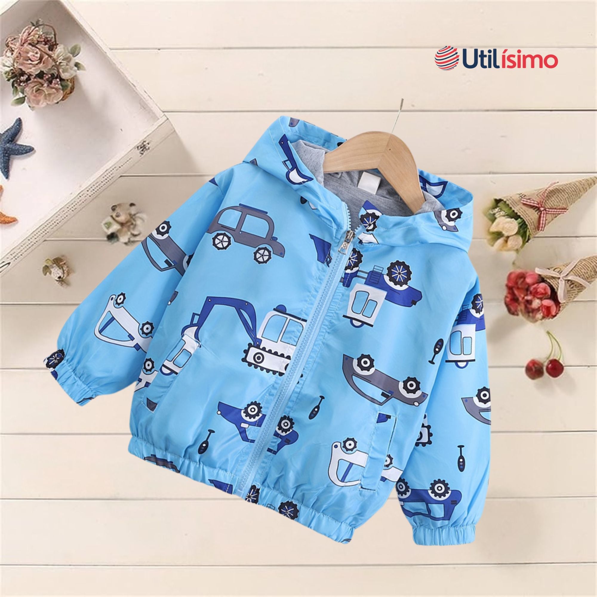 CORTAVIENTO IMPERMEABLE CHAQUETA ESTAMPADO NIÑO Y BEBÉ JUMP KIDS BLUE CARS - 8