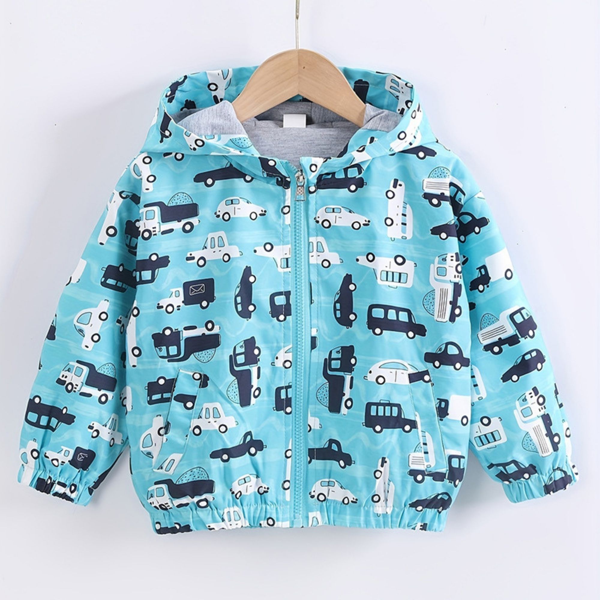 CORTAVIENTO IMPERMEABLE CHAQUETA ESTAMPADO NIÑO Y BEBÉ JUMP KIDS TURQUOISE CARS - 1