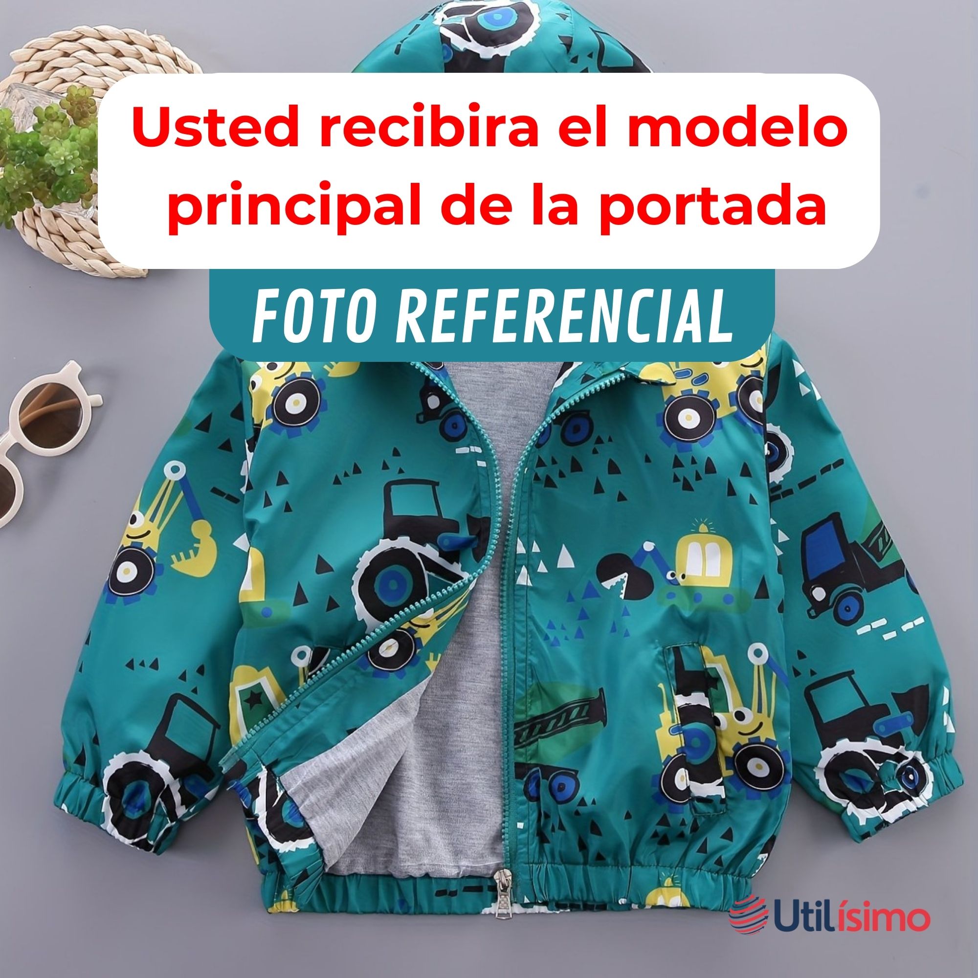CORTAVIENTO IMPERMEABLE CHAQUETA ESTAMPADO NIÑO Y BEBÉ JUMP KIDS TURQUOISE CARS - 2