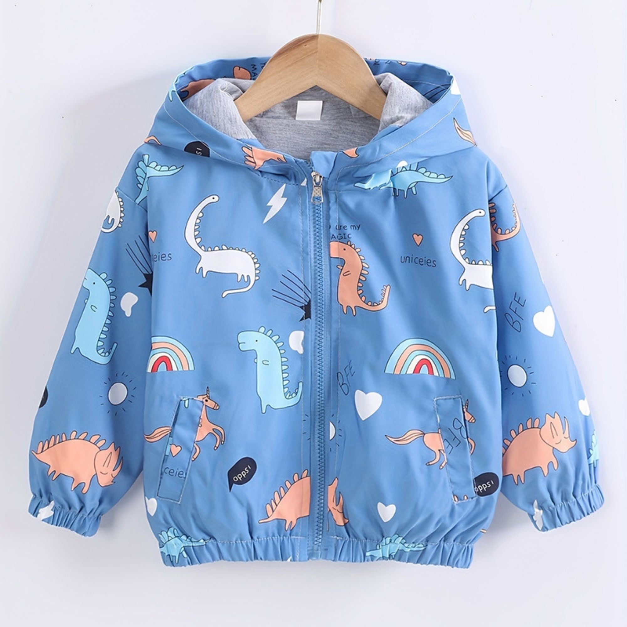 CORTAVIENTO IMPERMEABLE CHAQUETA ESTAMPADO NIÑO Y BEBÉ JUMP KIDS SKY BLUE DINOSAURS - 1