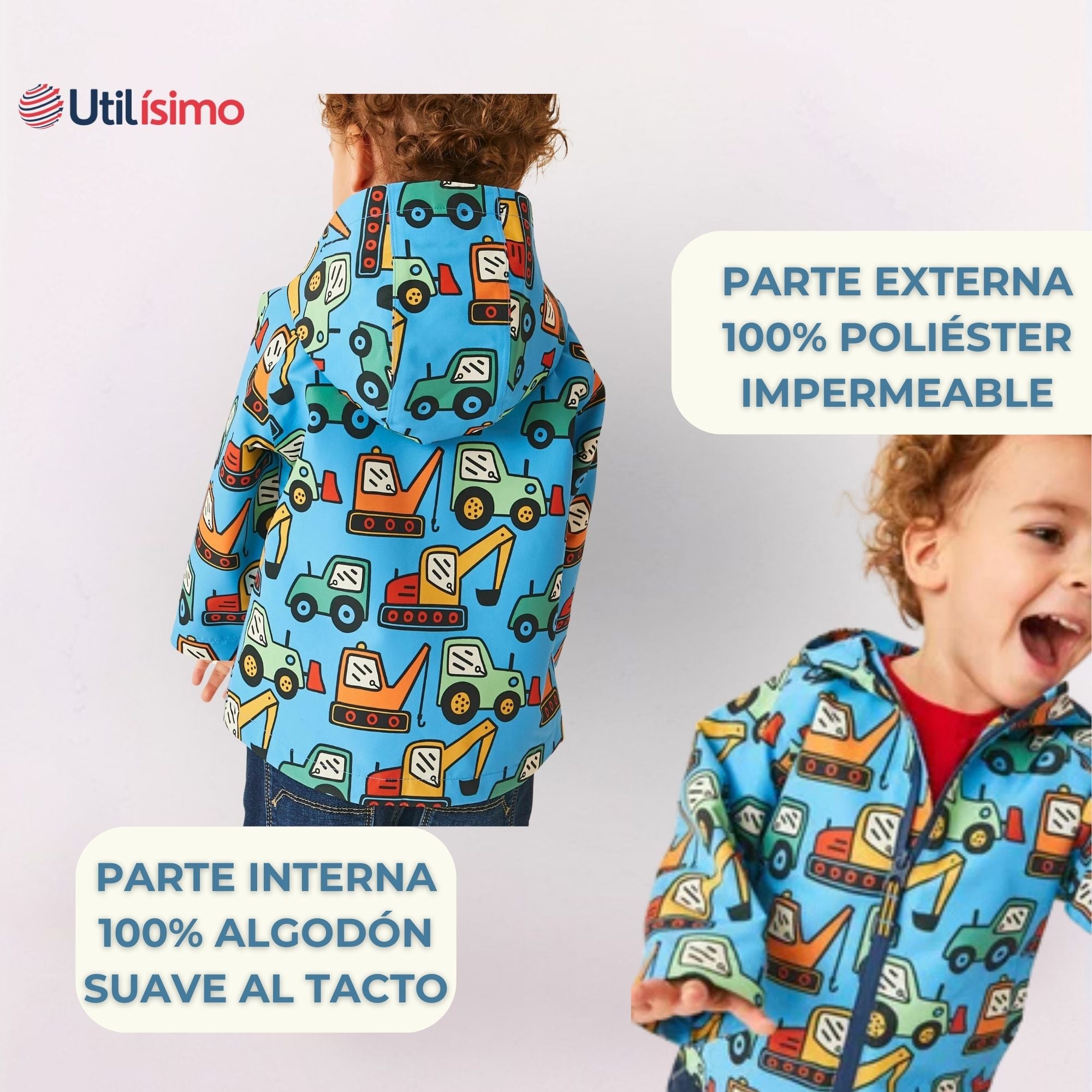 CORTAVIENTO IMPERMEABLE CHAQUETA ESTAMPADO NIÑO Y BEBÉ JUMP KIDS BLUE MACHINES - 2