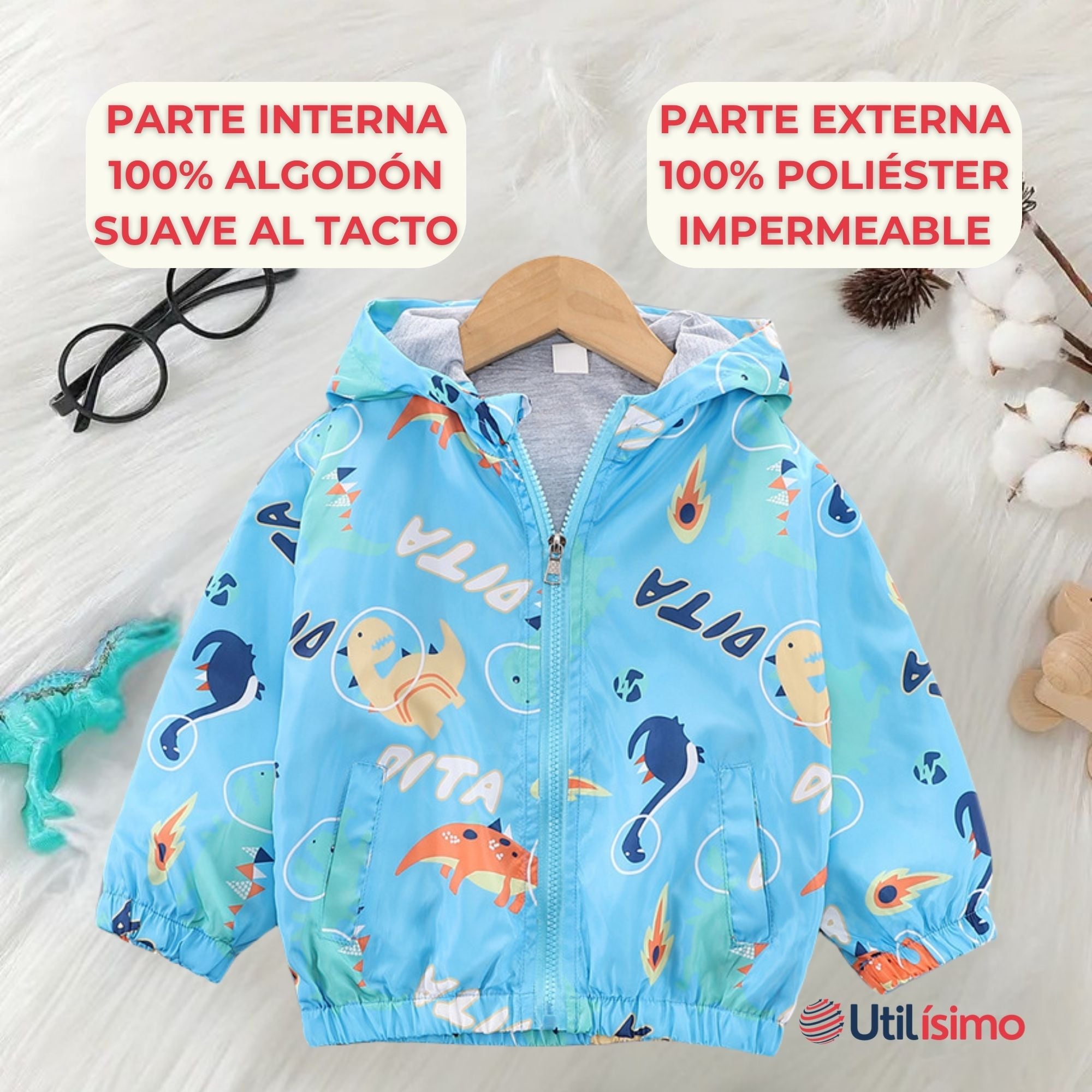 CORTAVIENTO IMPERMEABLE CHAQUETA ESTAMPADO NIÑO Y BEBÉ JUMP KIDS DITA BLUE - 2