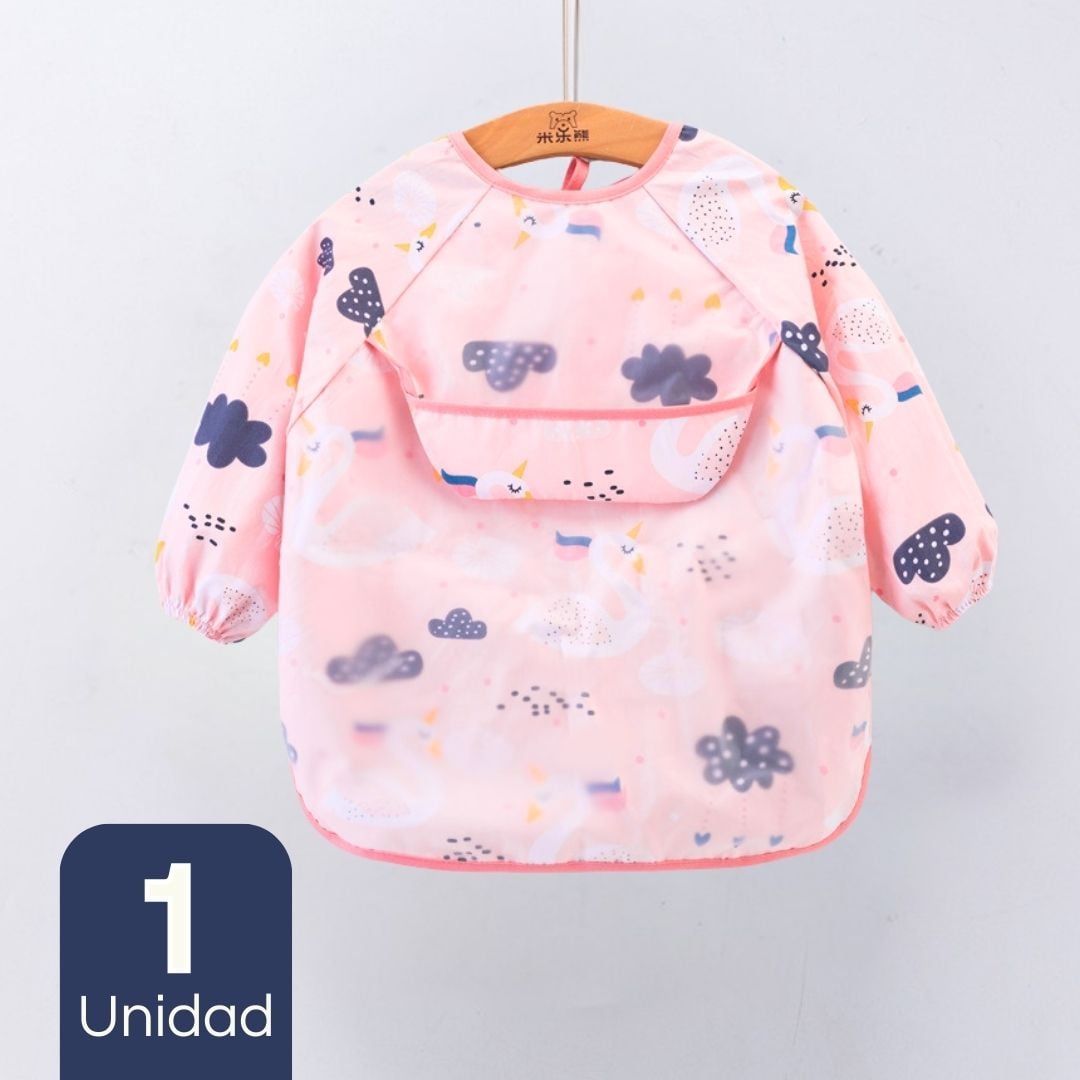 BABERO DELANTAL IMPERMEABLE PREMIUM CON MANGAS LARGA TALLA 2 A 3 AÑOS PARA BEBE Y NIÑA - 1