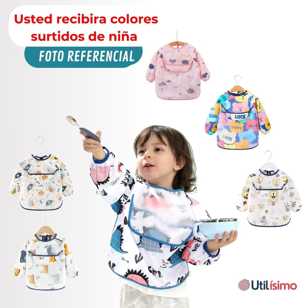 BABERO DELANTAL IMPERMEABLE PREMIUM CON MANGAS LARGA TALLA 2 A 3 AÑOS PARA BEBE Y NIÑA - 4