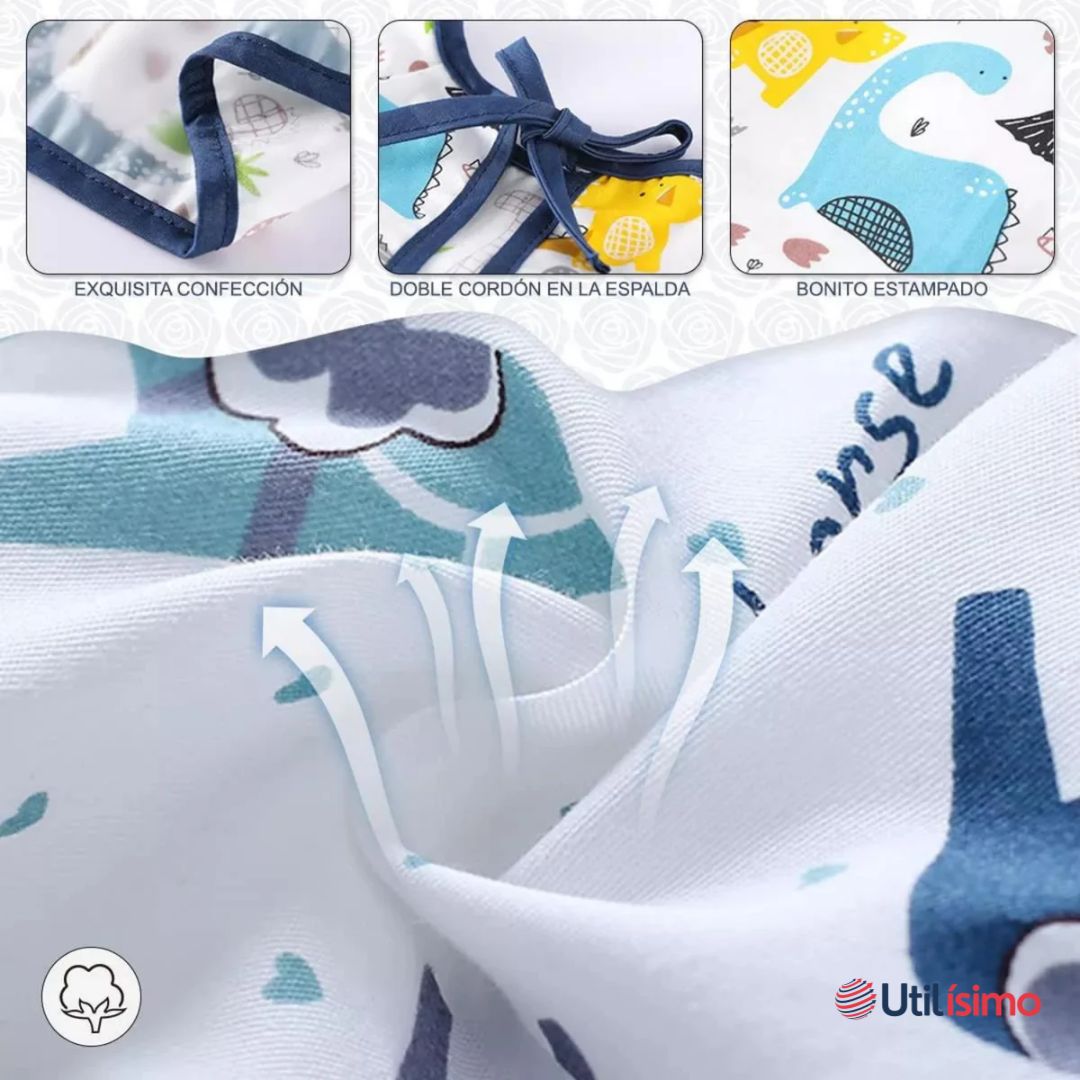 BABERO DELANTAL IMPERMEABLE PREMIUM CON MANGAS LARGA TALLA 2 A 3 AÑOS PARA BEBE Y NIÑA - 11