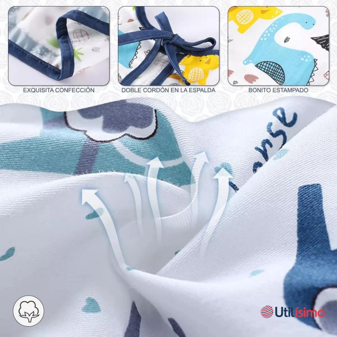PACK 3 BABERO DELANTAL IMPERMEABLE PREMIUM CON MANGAS LARGA TALLA 2 A 3 AÑOS PARA BEBE Y NIÑA - 2