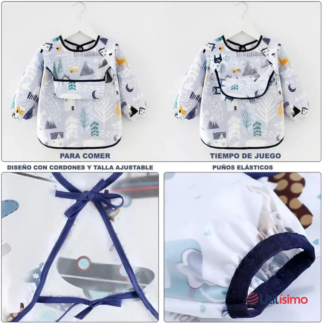 PACK 3 BABERO DELANTAL IMPERMEABLE PREMIUM CON MANGAS LARGA TALLA 2 A 3 AÑOS PARA BEBE Y NIÑA - 3