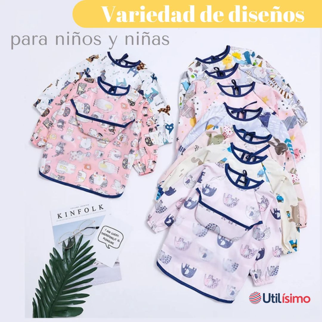PACK 3 BABERO DELANTAL IMPERMEABLE PREMIUM CON MANGAS LARGA TALLA 2 A 3 AÑOS PARA BEBE Y NIÑA - 4